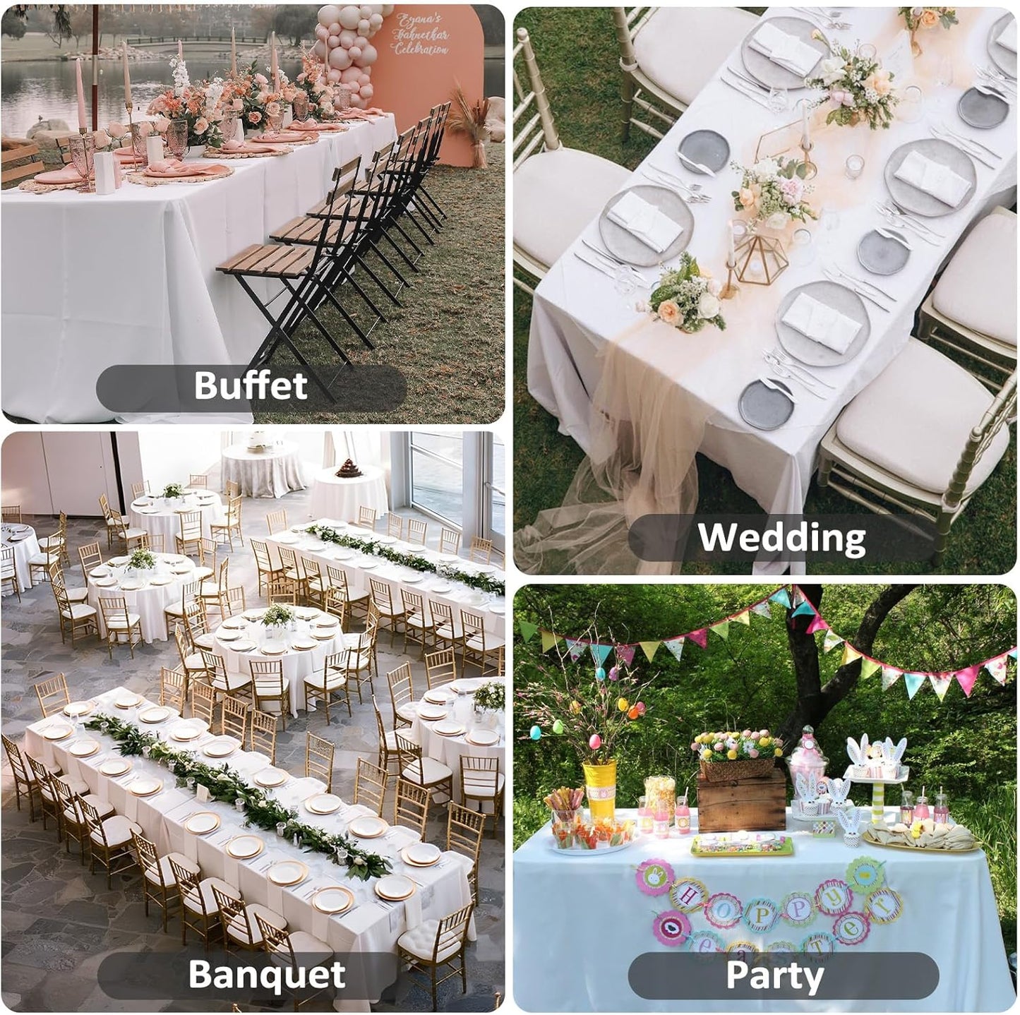 8 Pack White Table Cloth 90 x 132 Inch Rectangular Tablecloths for 6 Foot Rectangle Tables, Wrinkle Resistant White Tablecloth Washable Polyester Fabric Table Covers for Party Wedding Banquet