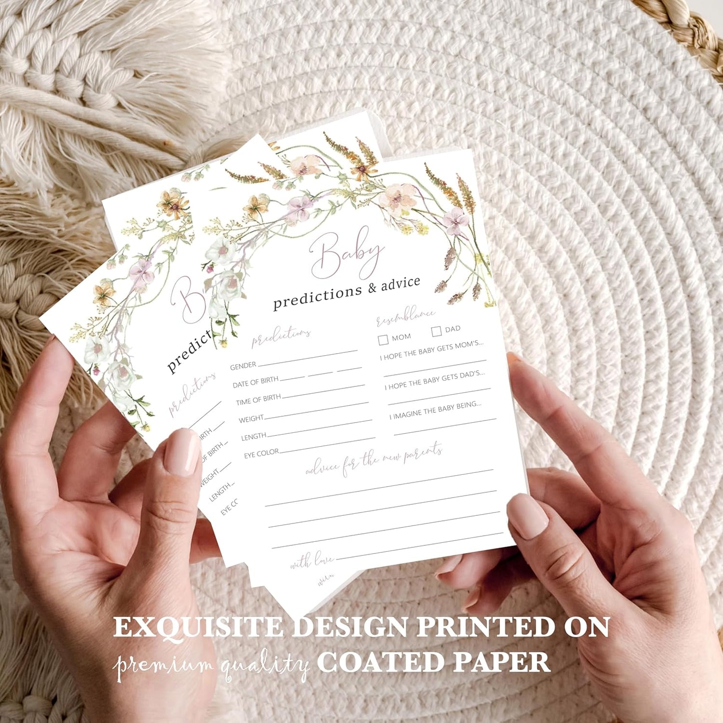 Advice For New Parents Baby Shower, Baby Predictions & Advice Cards For Baby Shower Games Activities, Wishes for Baby, 25 Double-Sided Thick Cards – Flower A04