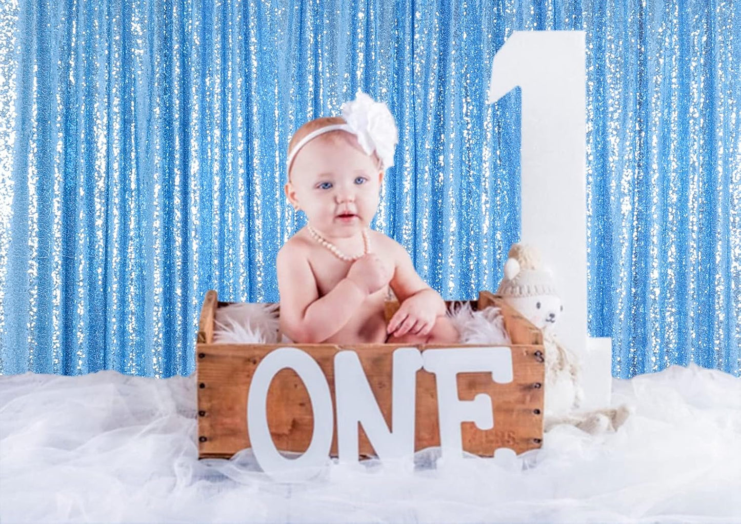 ShinyBeauty 4x10 FT Baby Blue Sequin Backdrop Curtains Glitter Photography Backdrop for Christmas, Halloween, Birthday, New Year Decor 4 Panels