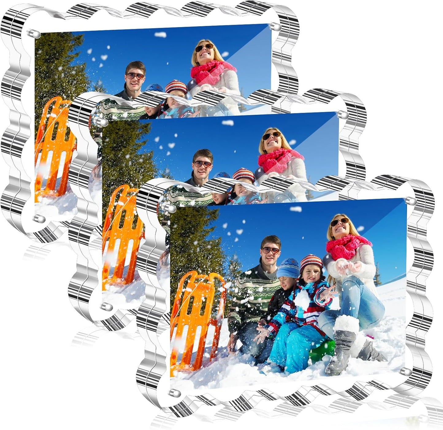 Aheroi 5x7 Acrylic Photo Frames, 3 Pack Clear Picture Sign Holder Freestanding Magnetic Scalloped Picture Frames for Desktop Display, Thickened Frameless Double Sided Acrylic Sign Holder, No Instal