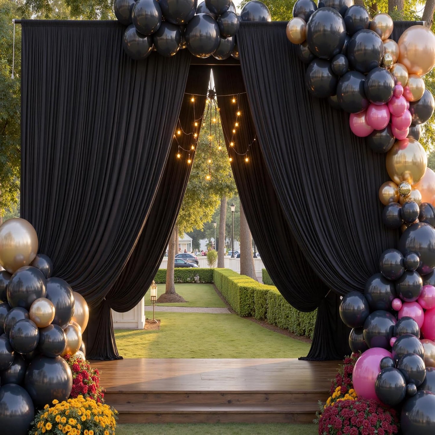 20x12ft Wrinkle Free Black Backdrop Curtain for Wedding Parties, 4 Panels 5×12 ft Long Soft Silky Polyester Fabric Backdrop Drapes Black Photo Back Drop Curtains for Party Photography Background Cloth