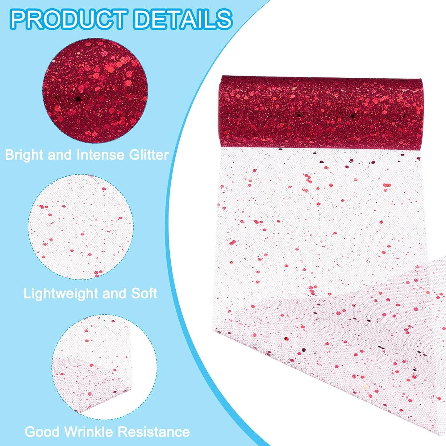 PATIKIL Tulle Fabric Rolls, 6 Inch by 10 Yards Fabric Spool Tulle Sparkling Ribbon Netting Sequin for DIY Tutu Skirts Crafts Wedding Party Decorations, Burgundy