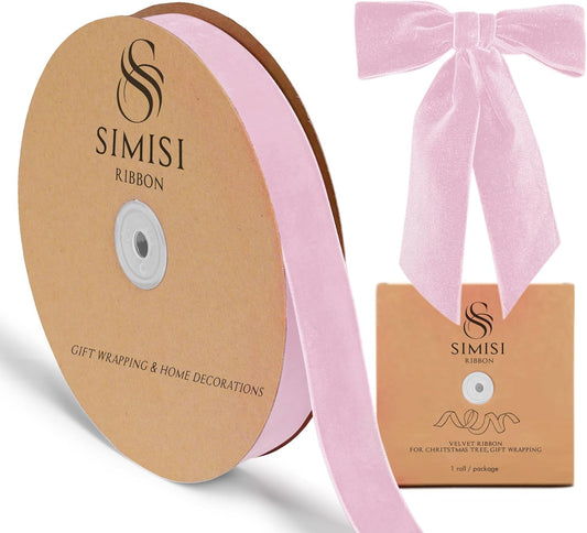 Pink Velvet Ribbon 1'' 25 Yards for Christmas Tree, Gift Wrapping, Flower Bouquet, Wreath Decorations, Bow Making