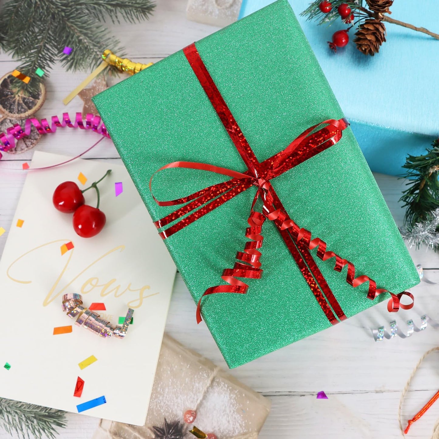 BEISHIDA 500 Yards Red Ribbon Crimped Curling, Balloon String Shiny Metallic Roll for Gift Wrapping Ribbon for Birthday Party Festival Art Craft Decor Florist Flowers Decoration