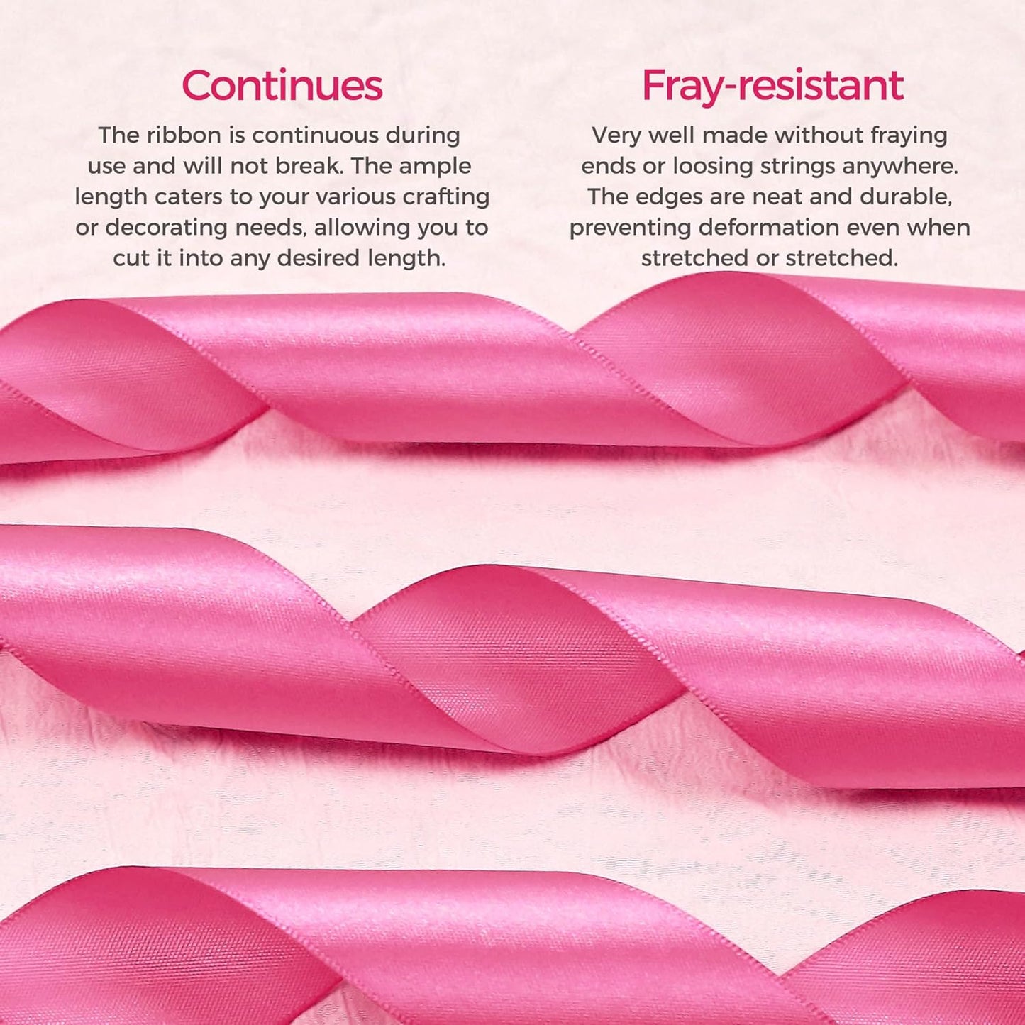 Hot Pink Satin Ribbon 1/4 inch X Continuous 100 Yards, Single Face Polyester Ribbon Perfect for Gift Wrapping, Flower Bouquet, Wedding Decor, Crafts, Bow Making, Sewing and More