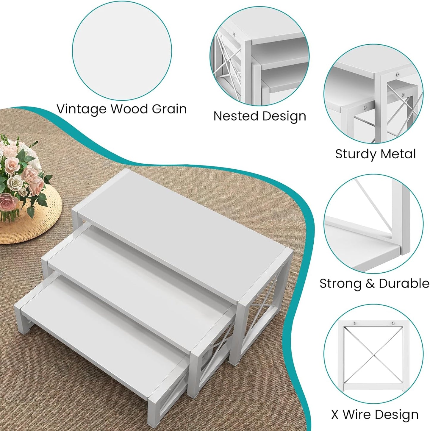 ELITEROO White 3-Tier Cupcake Stand & Wooden Display Riser, Dessert Stand for Cupcakes, Food, Perfume, Makeup, Dolls, Collectibles, Multi-Tiered Shelf Organizer for Market Vendors & Retail Display