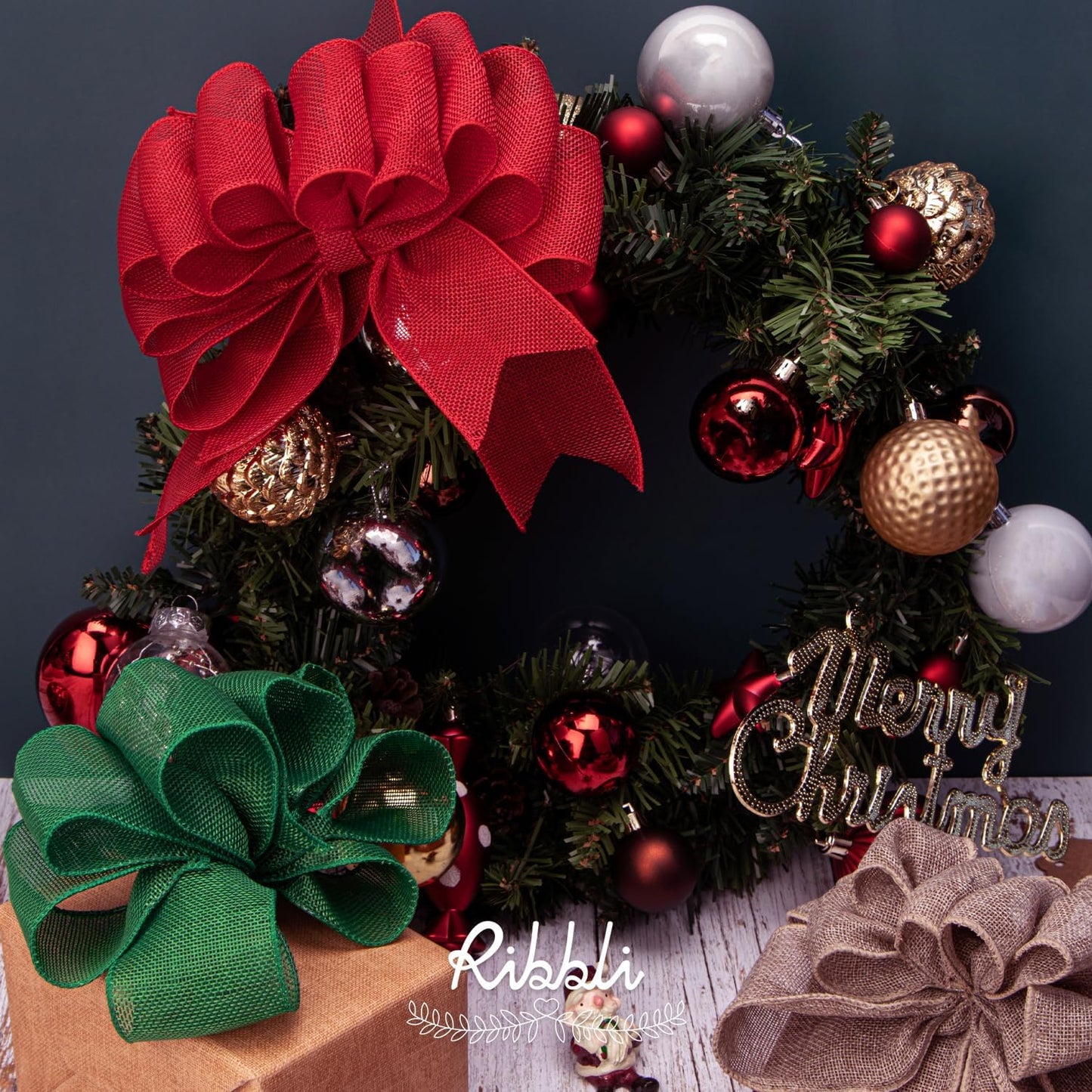 Ribbli Red Burlap Wired Ribbon, 2-1/2” Inch x Continuous 20 Yard, Red Wired Ribbon for Wreaths,Big Bows,Tree Decoration,Outdoor Decoration