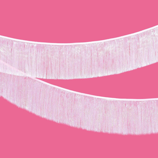 KatchOn, White Iridescent Fringe Banner - 6.5 Feet, Pack of 2 | Iridescent Fringe Garland for Bachelorette Party Decorations | Iridescent Tinsel Garland for Halloween Decor, Christmas Decorations