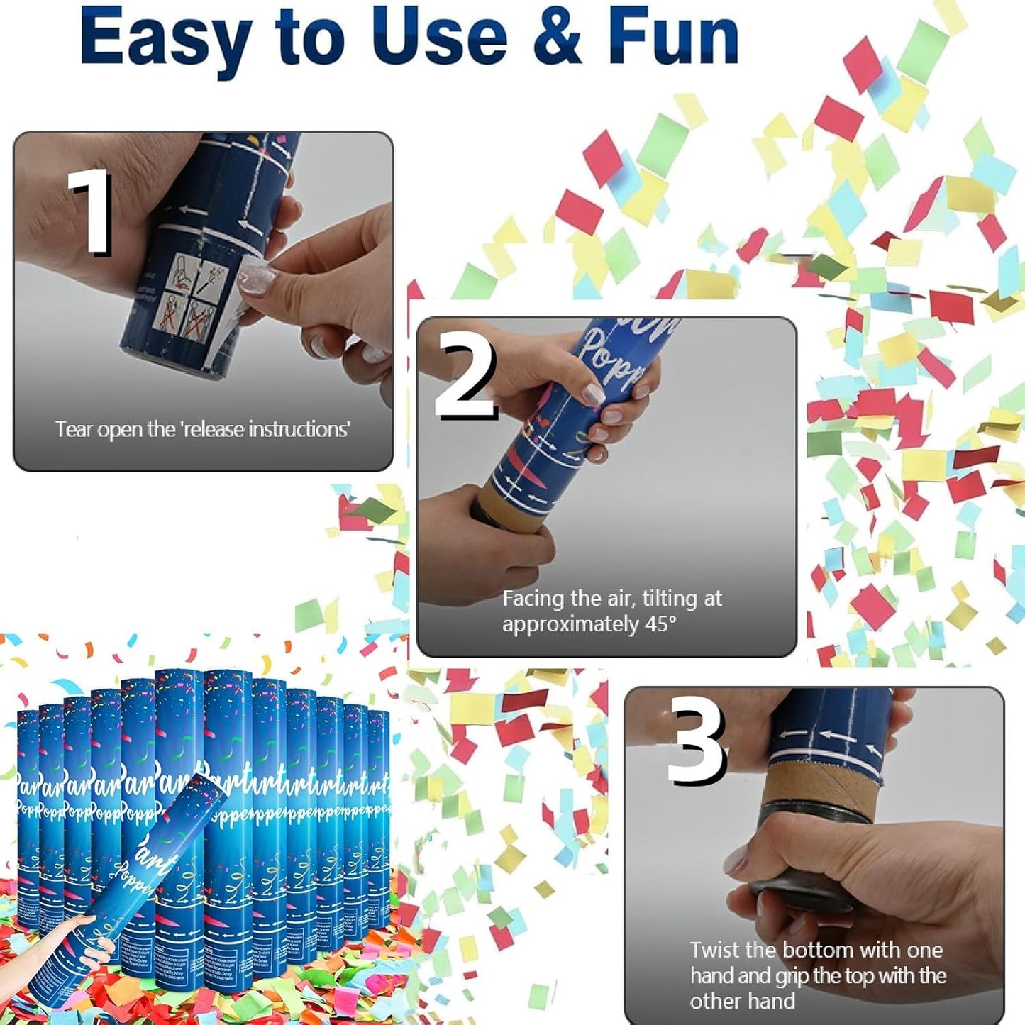 Confetti Cannon 12Inch Confetti Poppers 12 Pack Multicolor Party Poppers Confetti Shooters Air Compressed Color Popper Cannon Bulk for Graduation New Years Eve Birthday Wedding Indoor and Outdoor