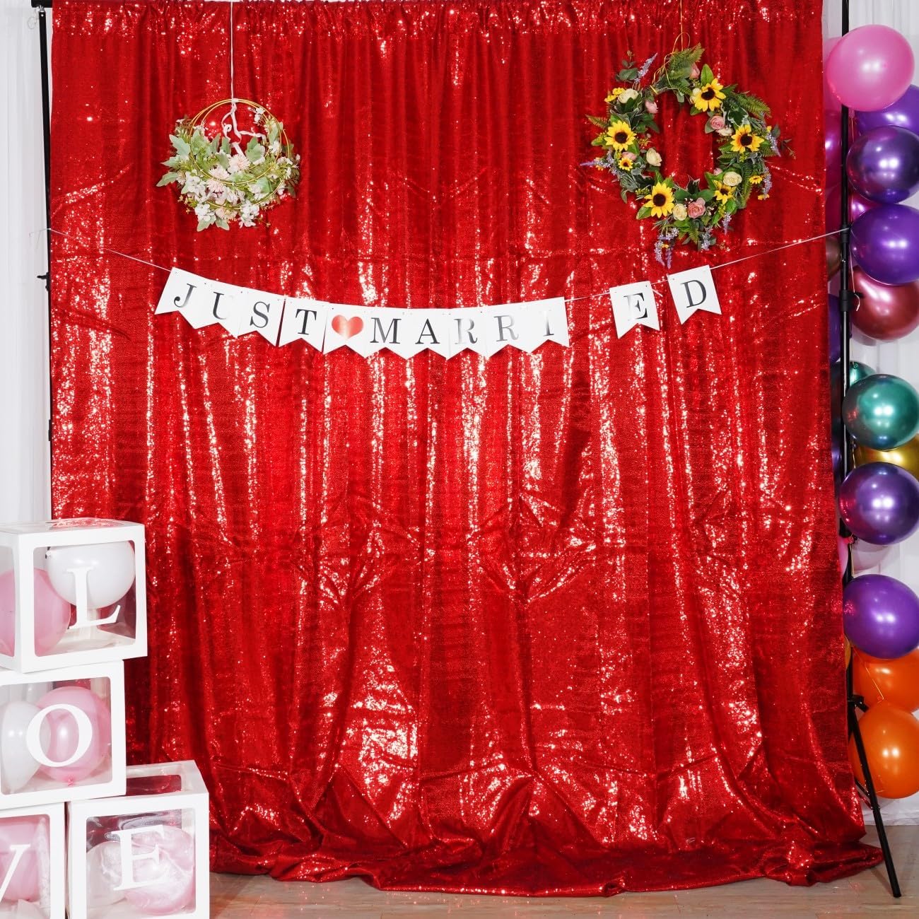 Poise3EHome 10Ft x 10Ft Red Sequin Backdrop, Glitter Thick Satin Sequin Background Drapes, Sequence Xmas Thanksgiving Backdrop for Wedding Party Holiday Festival Decor
