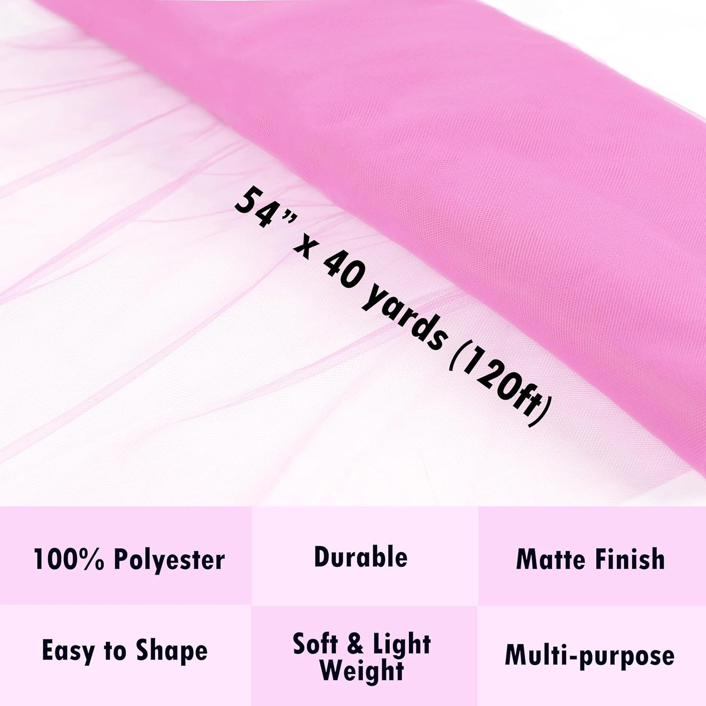 Craft And Party, Light Pink Fabric Tulle Roll 54 Inch by 40 Yards (120 ft) Fabric Tulle Bolt for DIY Tutu Skirt, Wedding and Decoration (Light Pink)