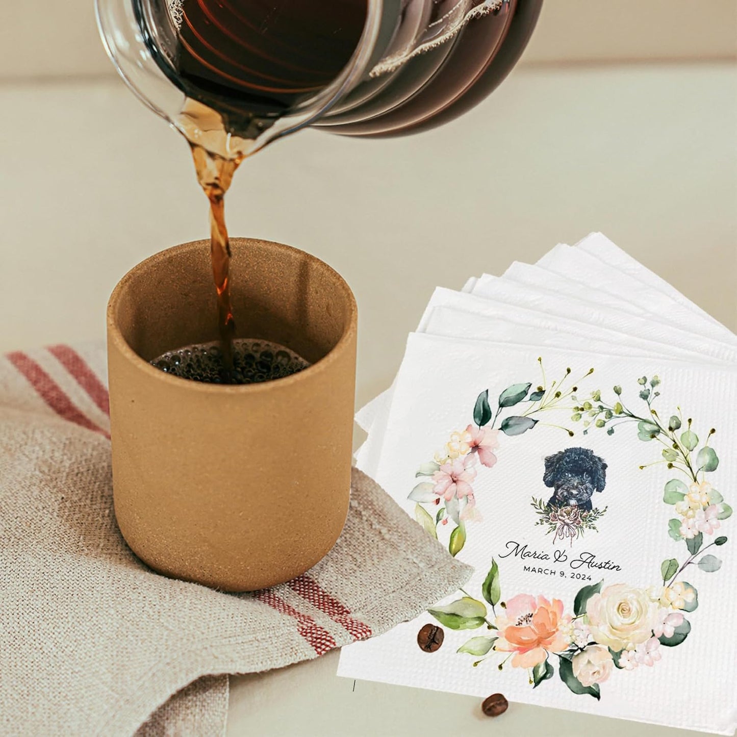 Luxury Personalized Dog Wedding Napkins, Personalized Cocktail Napkins For Bar, Customized Bridal Shower, Engagement Party