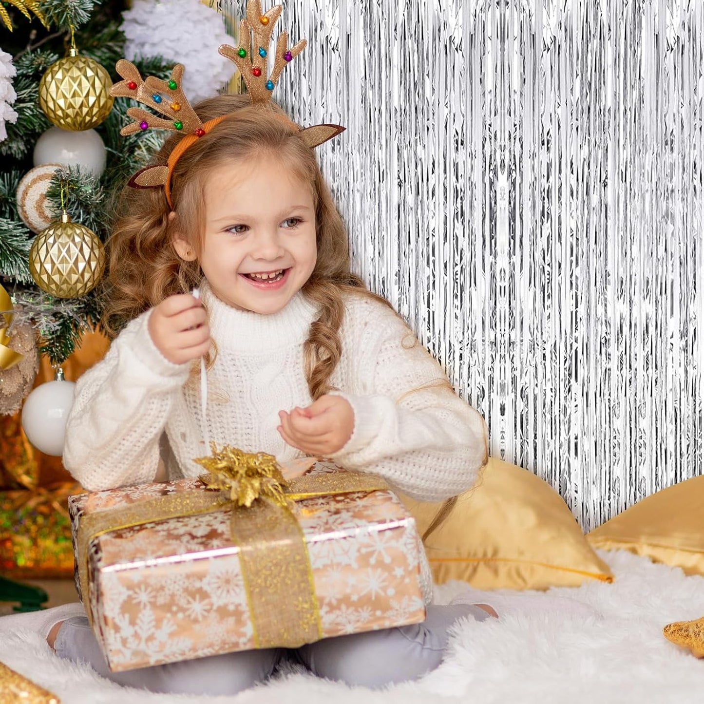 10 Pack Silver Foil Curtain Backdrop 3.2ft x 9.8ft Metallic Tinsel Foil Fringe Curtains Streamer Photo Booth Backdrop for Birthday Party Engagement Bachelorette Party Decorations (Silver)