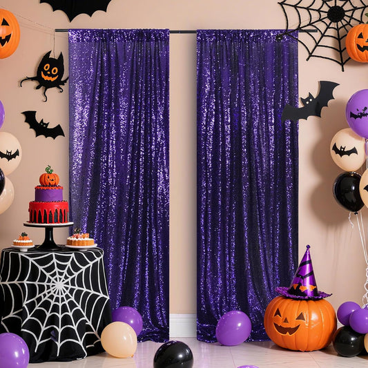 Poise3EHome 2ft x 8ft Purple Sequin Photography Backdrop Curtain 2 Panels for Party Decoration, Purple