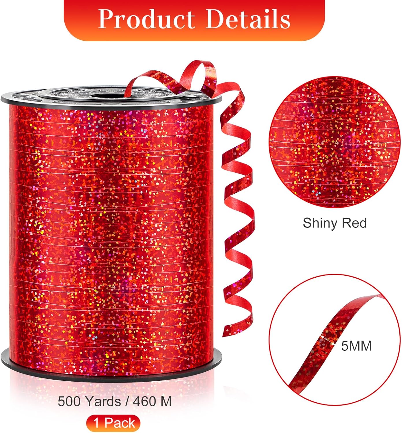 500 Yards Metallic Red Curling Ribbon-Balloon String-Balloon Ribbon Glitter Shiny Roll for Party Decoration, Gift Wrapping, Art Crafts