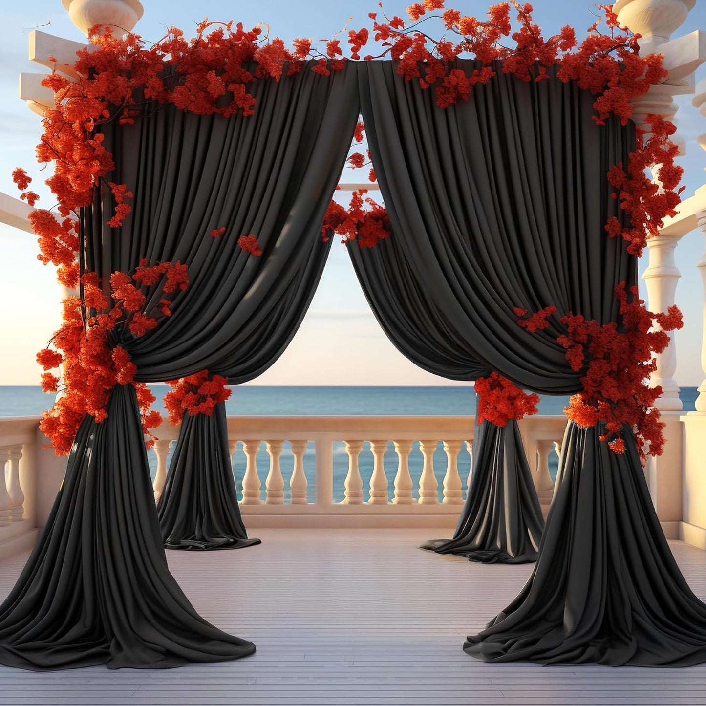20ft x 10ft Thick Champagne Backdrop Curtains for Parties, 4 Panels 5ft x 10ft Non See Through Black Polyester Wedding Drapes Photo Backdrop for Birthday Party Graudation Photography Home Decor