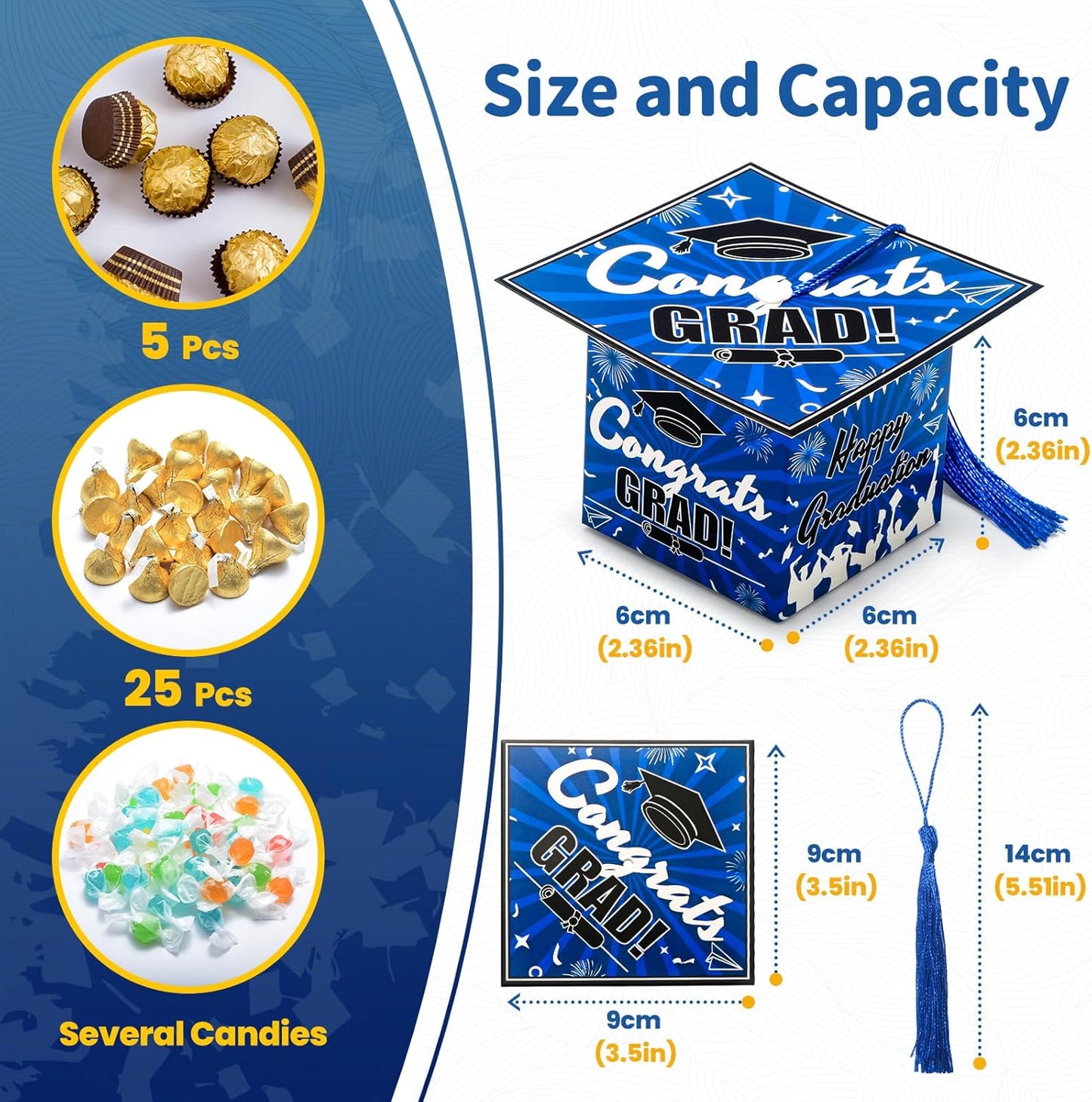 COTOPHER 36 Pack Mini Graduation Cap Gift Boxes, Class of 2025 Graduation Candy Boxes with Tassel, Small Treat Chocolate Box Centerpieces for Tables Party Decorations Graduate Favors Supplies