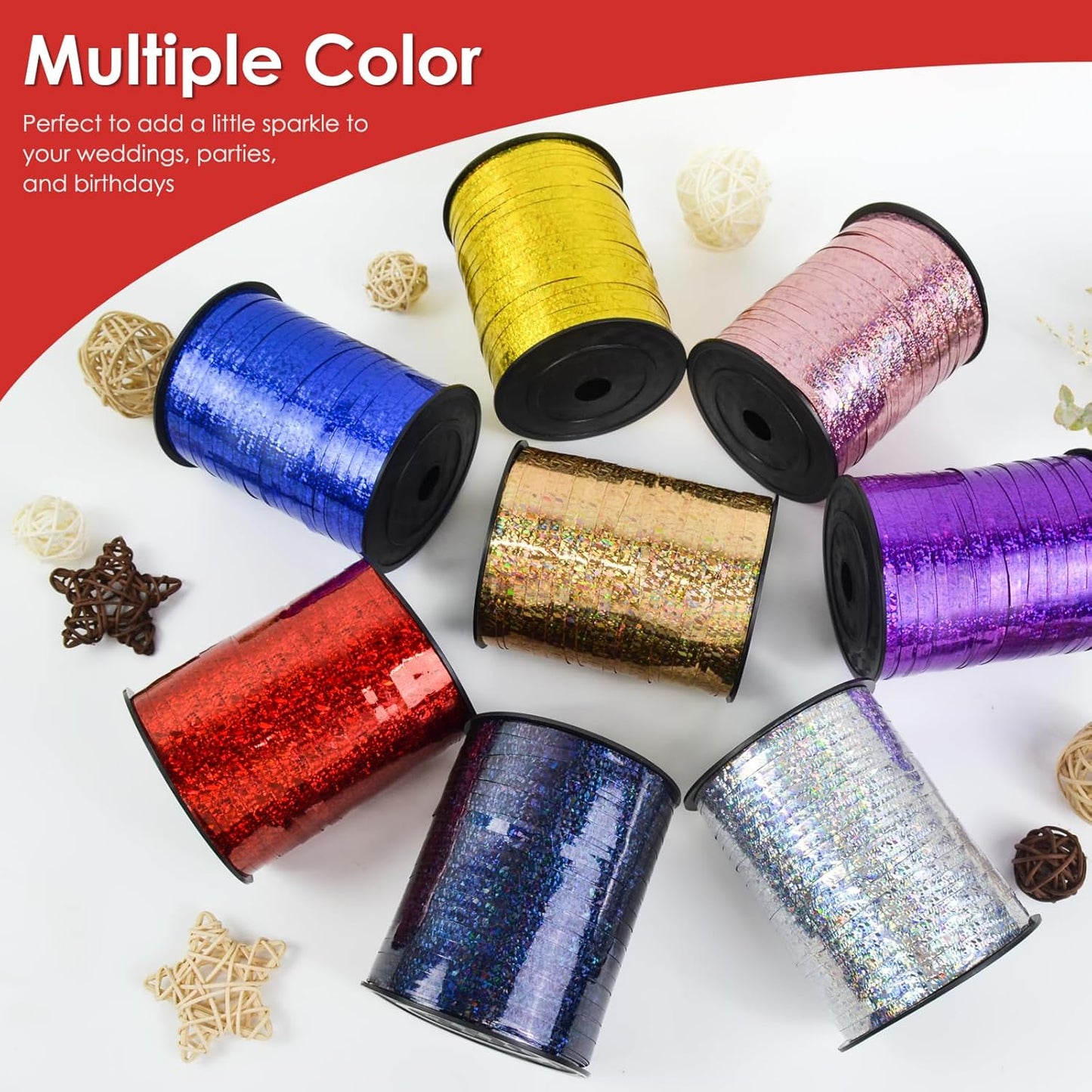 Red Curling Ribbon - 500 Yard Shiny Metallic Curly Gift Wrapping Ribbon for Balloons and Flowers