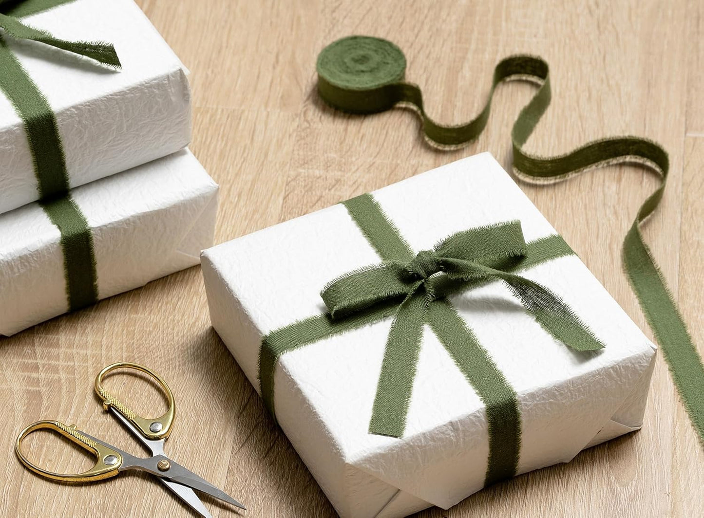 Hunter Green Ribbon 5/8" x 21 Yards with Frayed Fringe Fabric Cotton Ribbons for Gift Wrapping Wedding Invitations Flower Bouquet Baby Shower