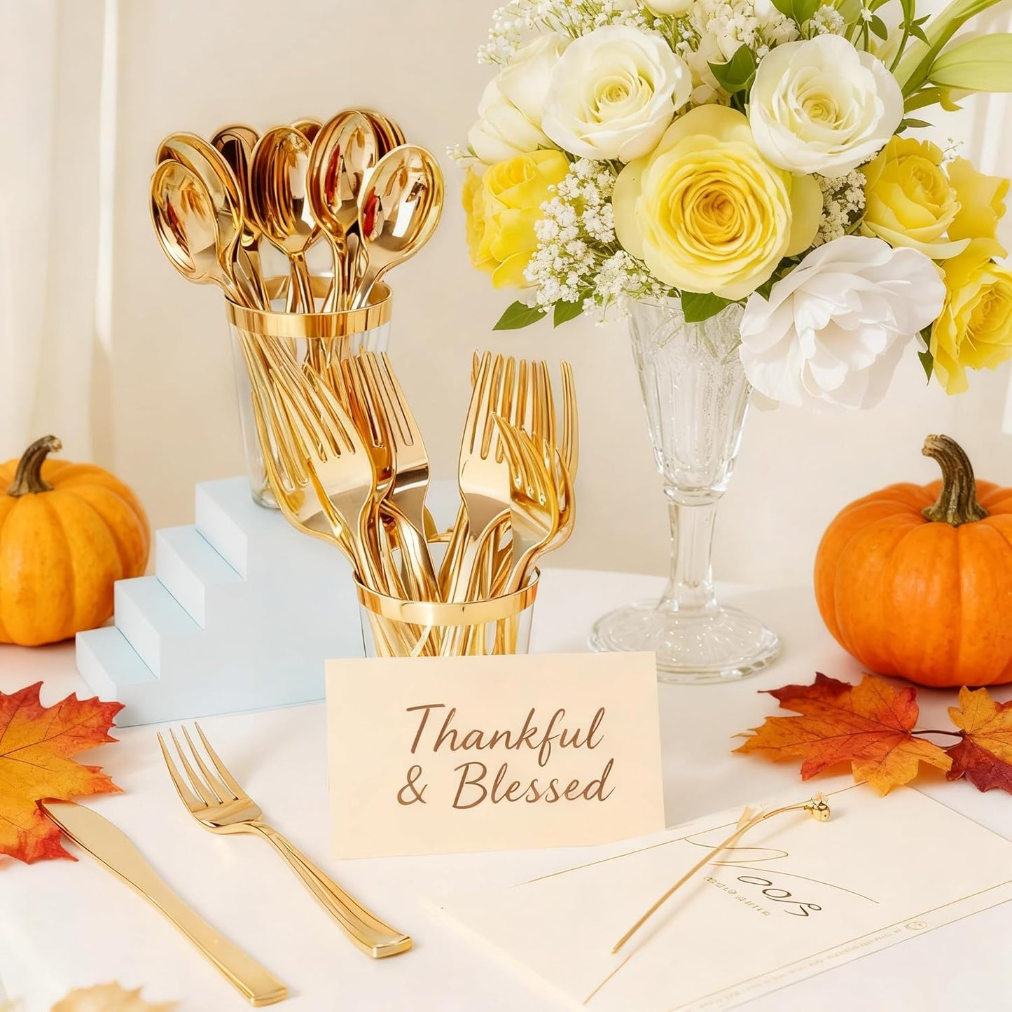 WDF 160 Piece Gold Plastic Silverware - Heavy Duty Gold Silverware Includes 80 Forks, 40 Spoons, 40 Knives, Plastic Utensils Perfect for Wedding, Thanksgiving Party