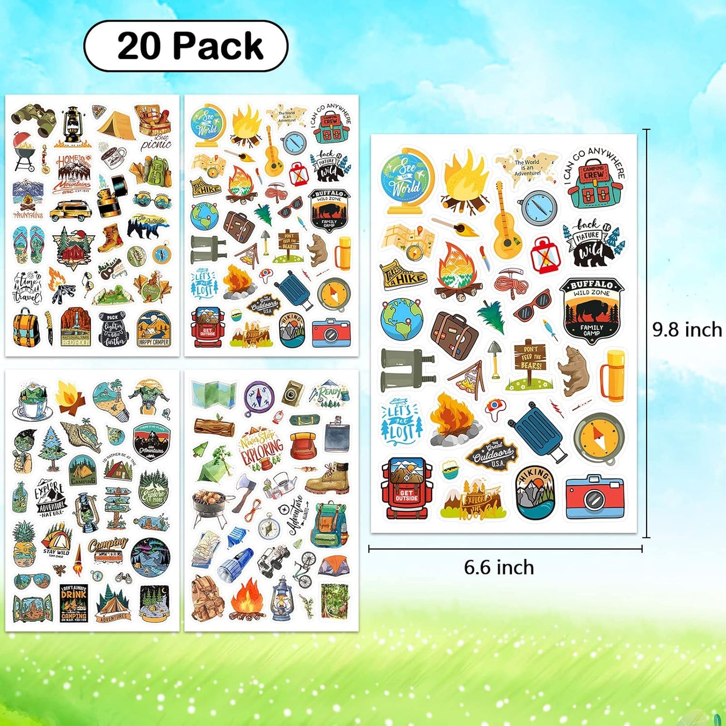 Cool Camping Adhesive Stickers 670 Counts Adventure Hiking Stickers for Adults Birthday Invitations Decorations Party Goodie Gifts Bags Decor School Game Class Rewards Water Bottle Sticker