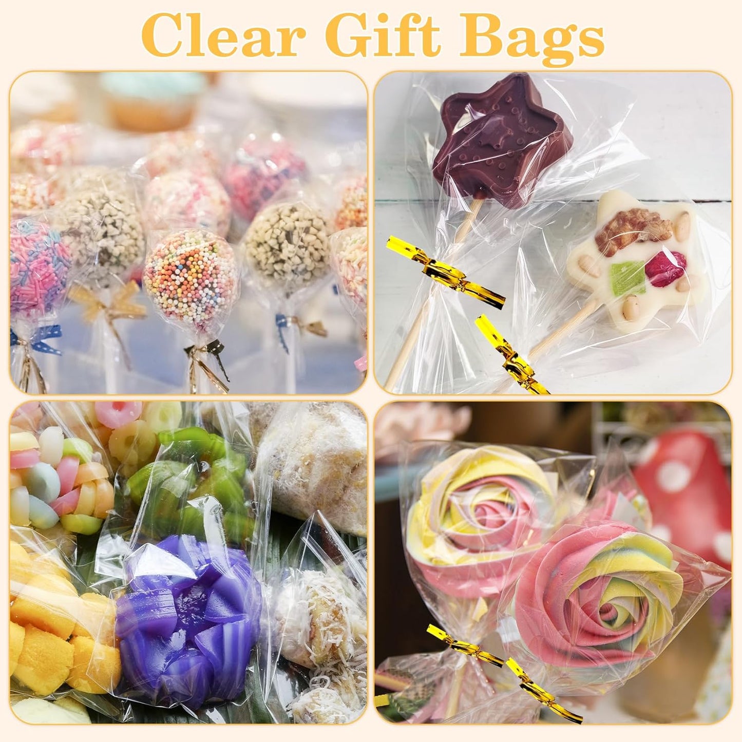 Cidenbio 100 PCS Cellophane Treat Bags, 3x5 In Clear Cellophane Gift Bags with Twist Ties Plastic Goodie Bag for Party Favor Cookie Candy Popcorn Bakery Chocolate Gift Wrapping