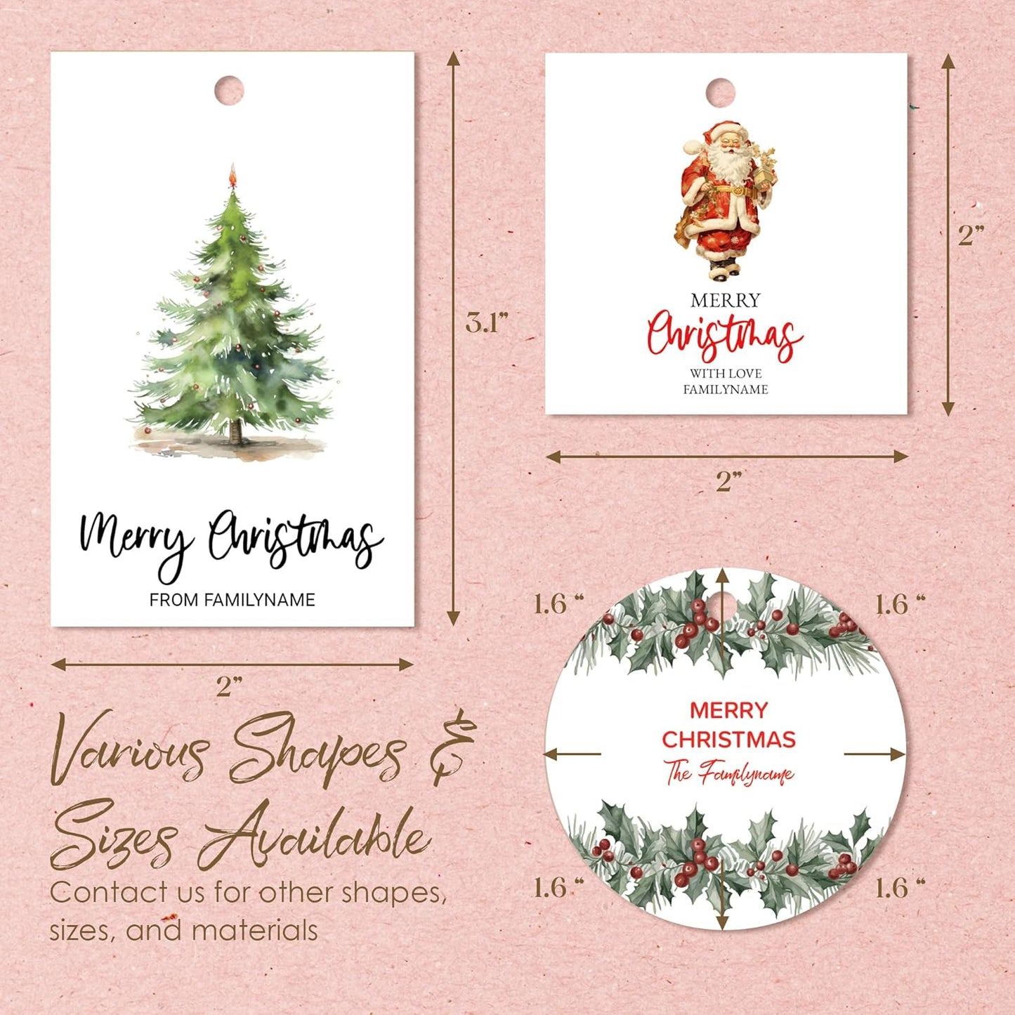 Custom Gift Tags - Personalized Hang Tags for Christmas Presents, Custom Christmas Tags