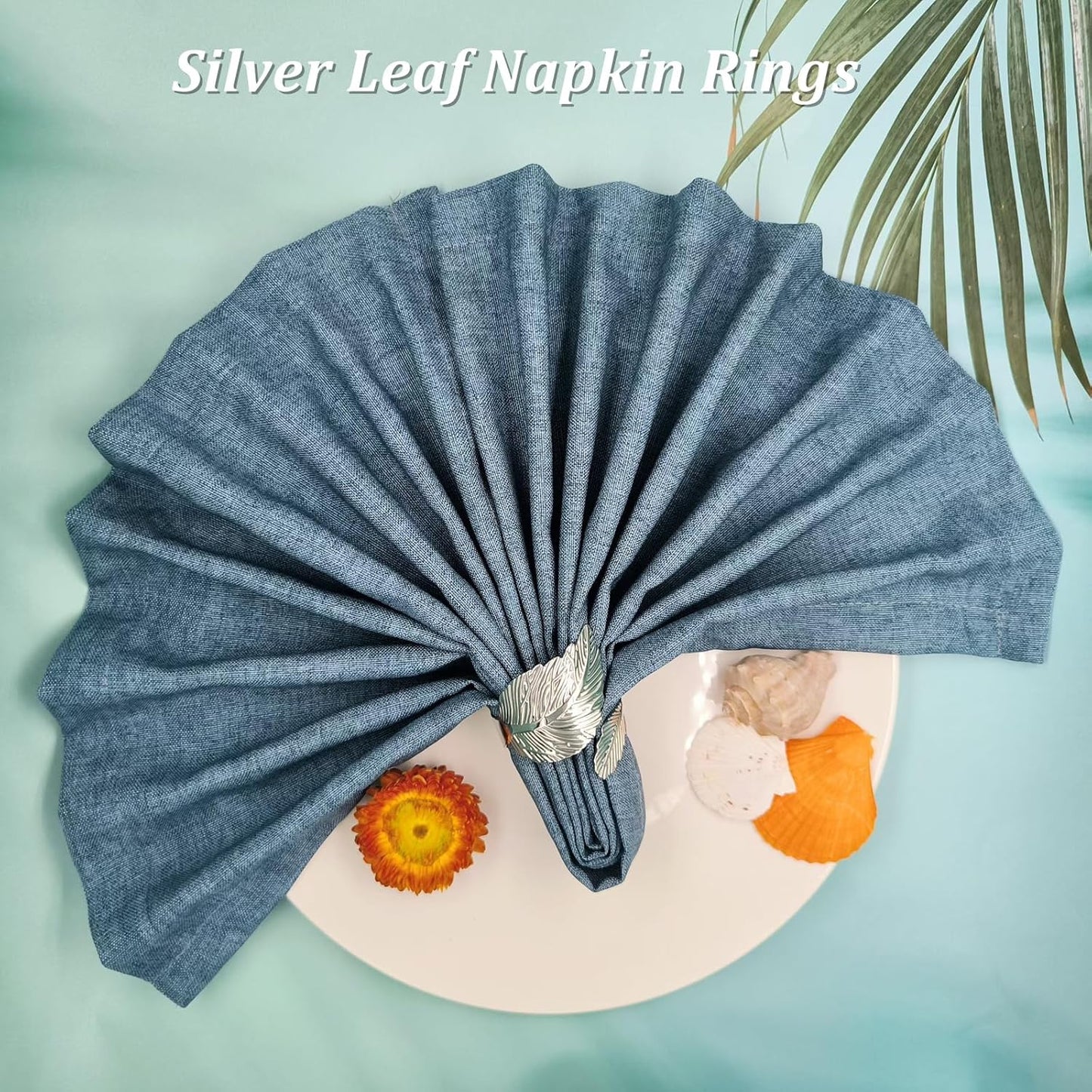 Silver Napkin Rings Set of 50,Metal Leaf Napkin Ring Silver Holders Bulk for Weddings Holiday Dinner Party Fall Halloween Thanksgiving Christmas Dinner Table Decorations