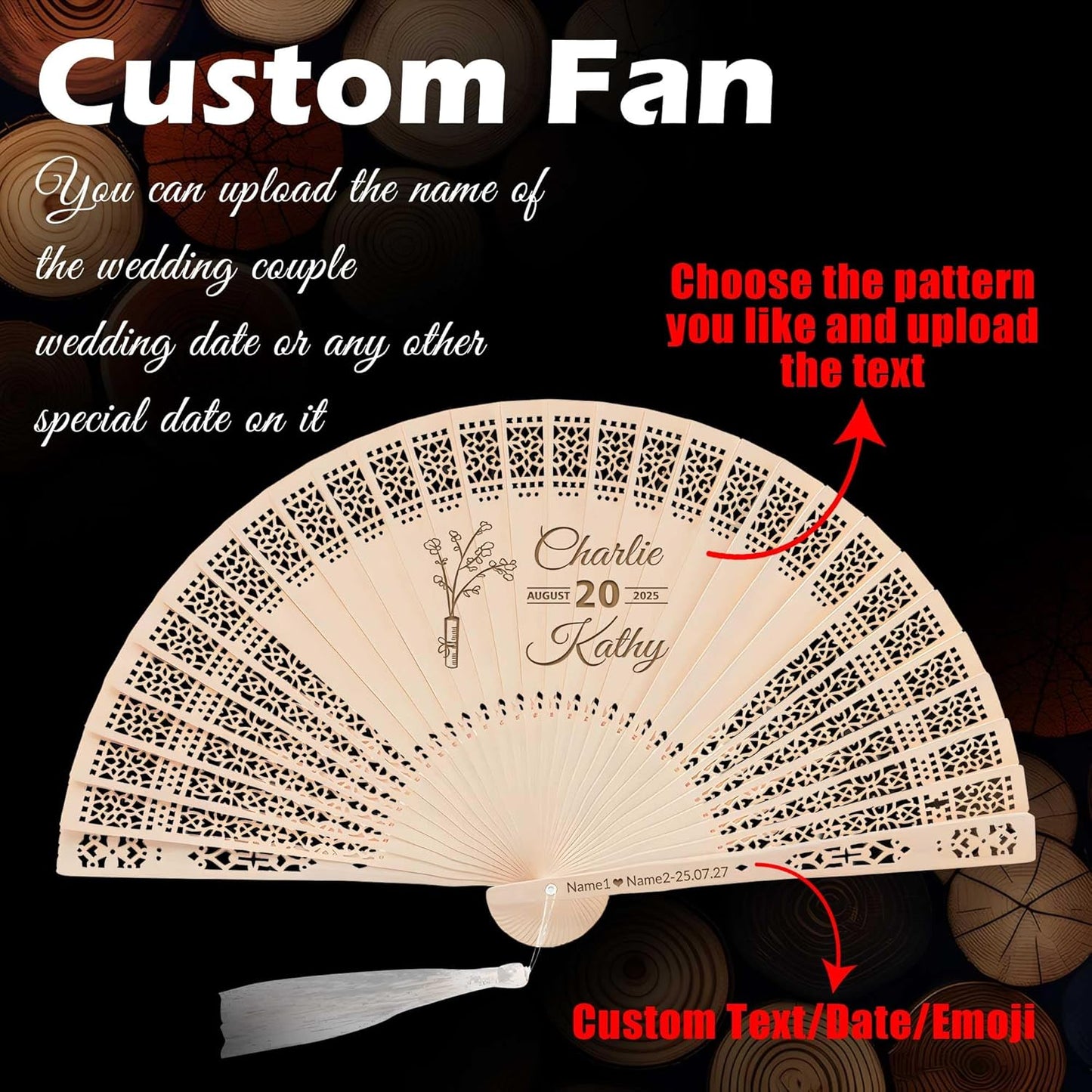 10 PCS Custom Fans Personalized Folding Fans for Line Dancing Wooden Hand Fan Wedding Favors Bulk Fans for Guests Party Event Use (Style12)