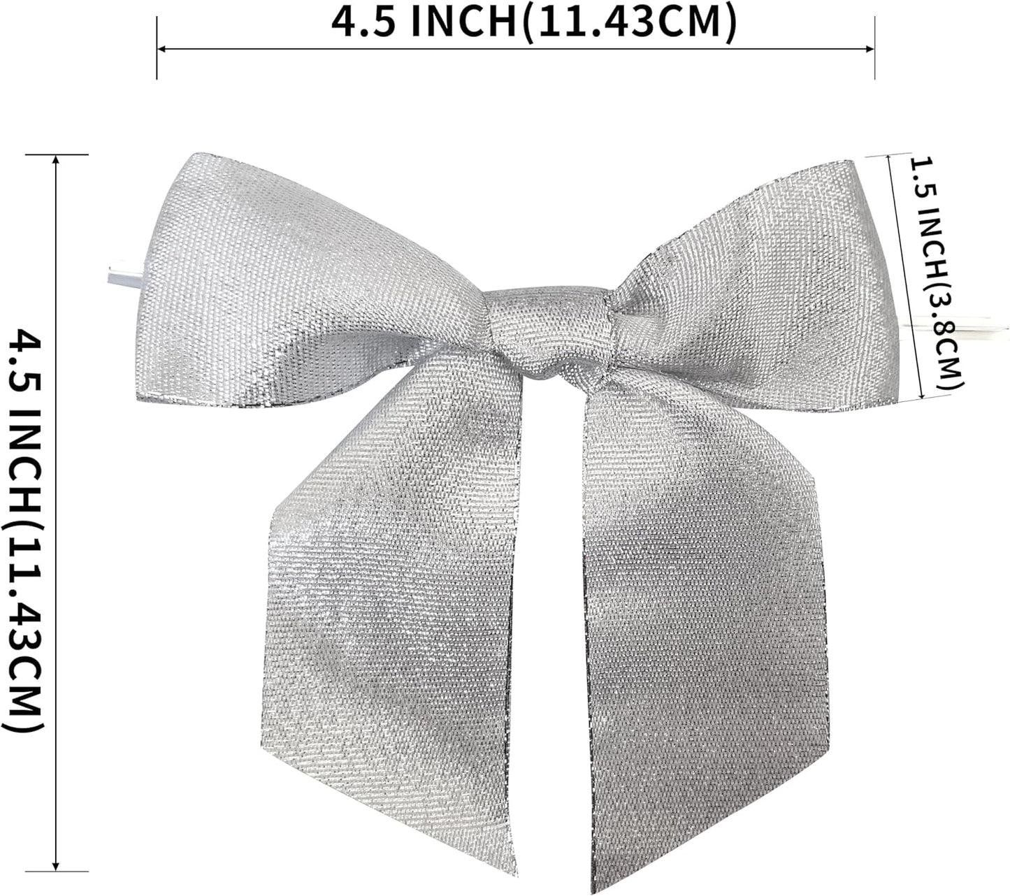 36pcs 4-1/2" Metallic Silver Glitter Ribbon Bows with Twist Ties for Gift Wrapping Packing Christmas Big Bows for Thanks Giving Giant Twist Tie Bows for Holiday Decoration (Silver)