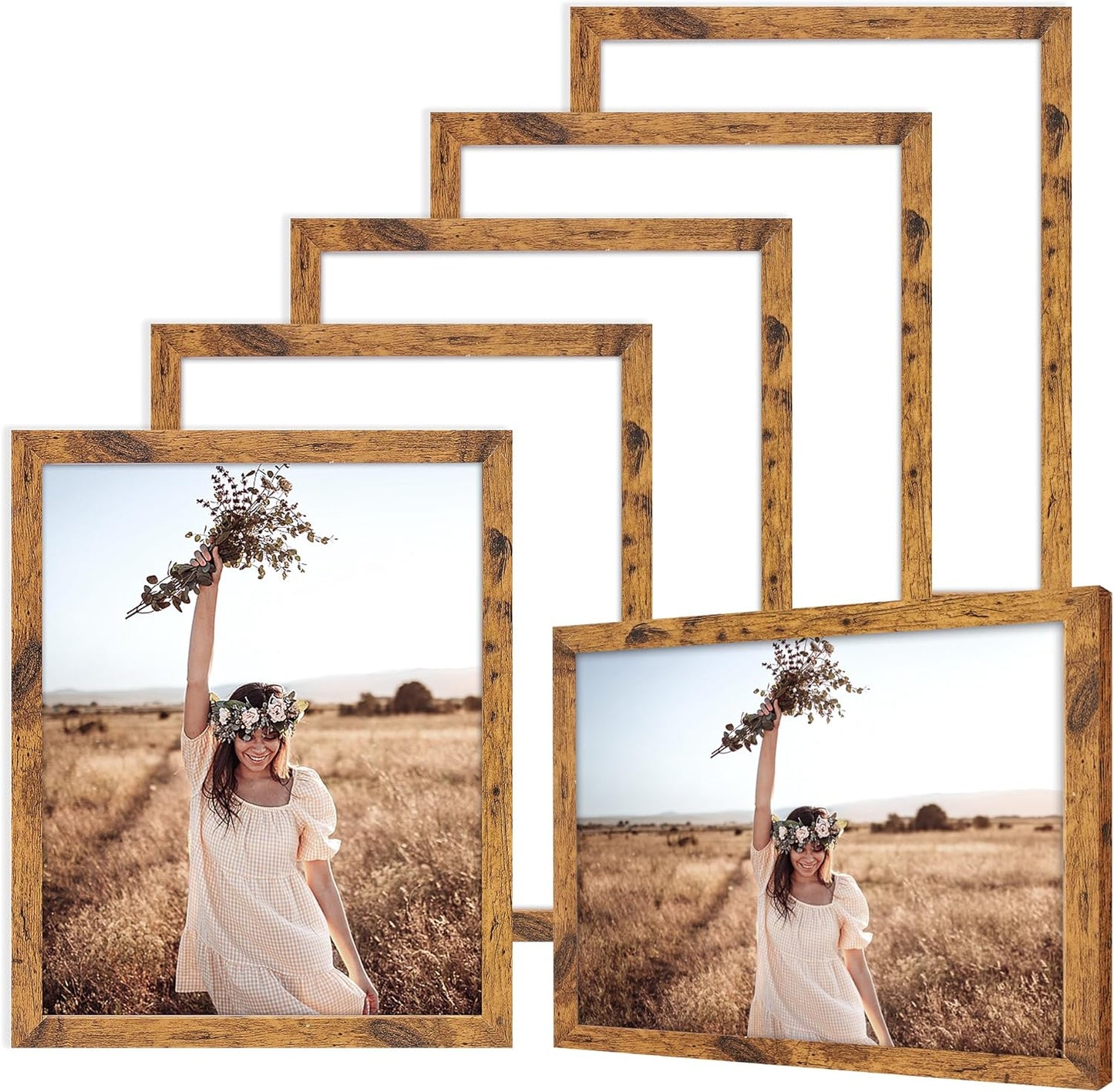 TWING 8x10 Picture Frames Set of 6, Rustic Photo Frames Collage for Wall Decor Mounting or Table Display,Home Decorative Wall Gallery Picture Photo Frame Wood Brown,Walnut