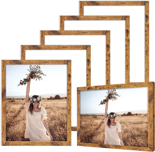 TWING 8x10 Picture Frames Set of 6, Rustic Photo Frames Collage for Wall Decor Mounting or Table Display,Home Decorative Wall Gallery Picture Photo Frame Wood Brown,Walnut