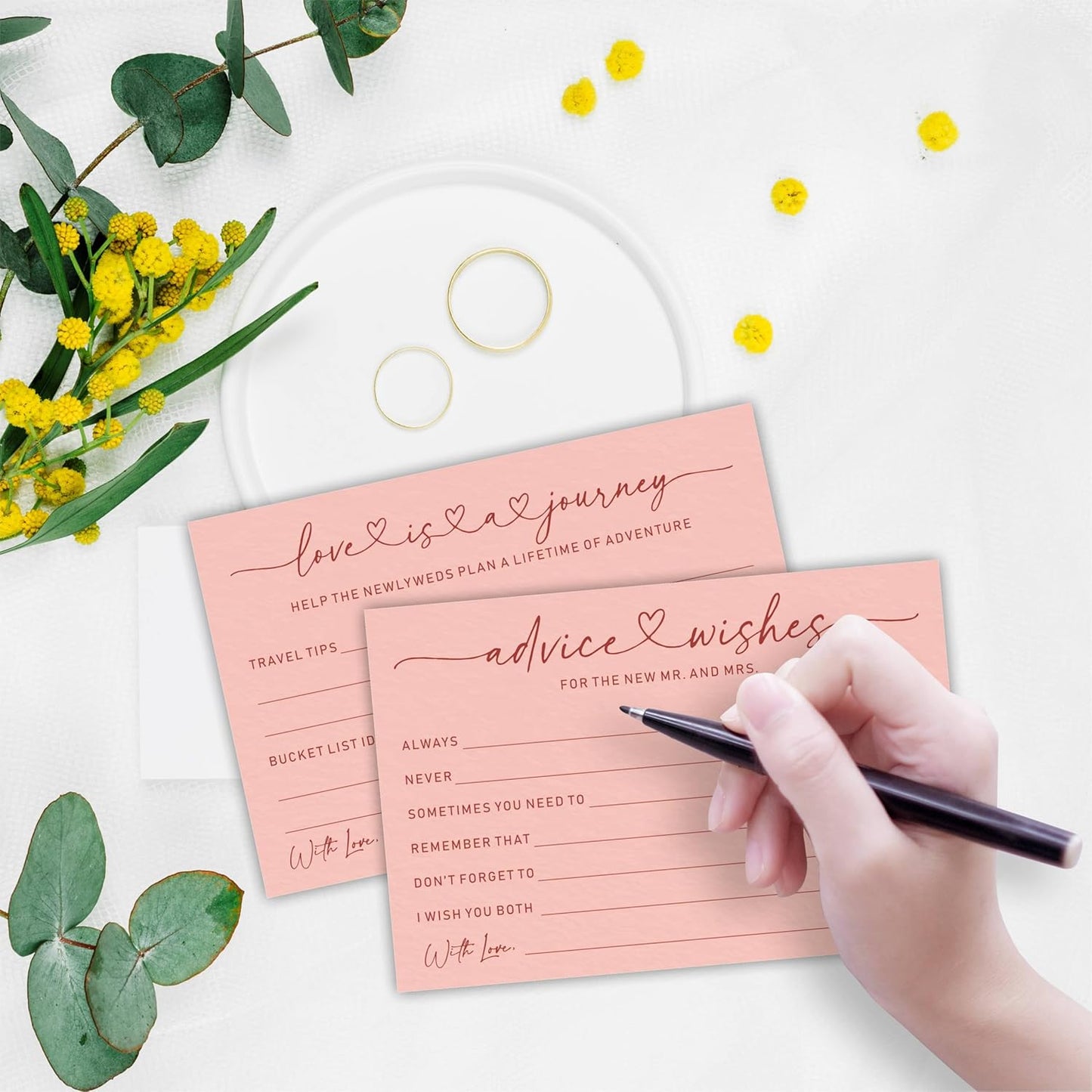 Wedding Advice Cards -Pack Of 30 Wishes For The New Mr & Mrs Wedding,Love Is A Journey Cards - Bride and Groom Newlyweds Bridal Shower Party Decoration,Games(Pink) - A04