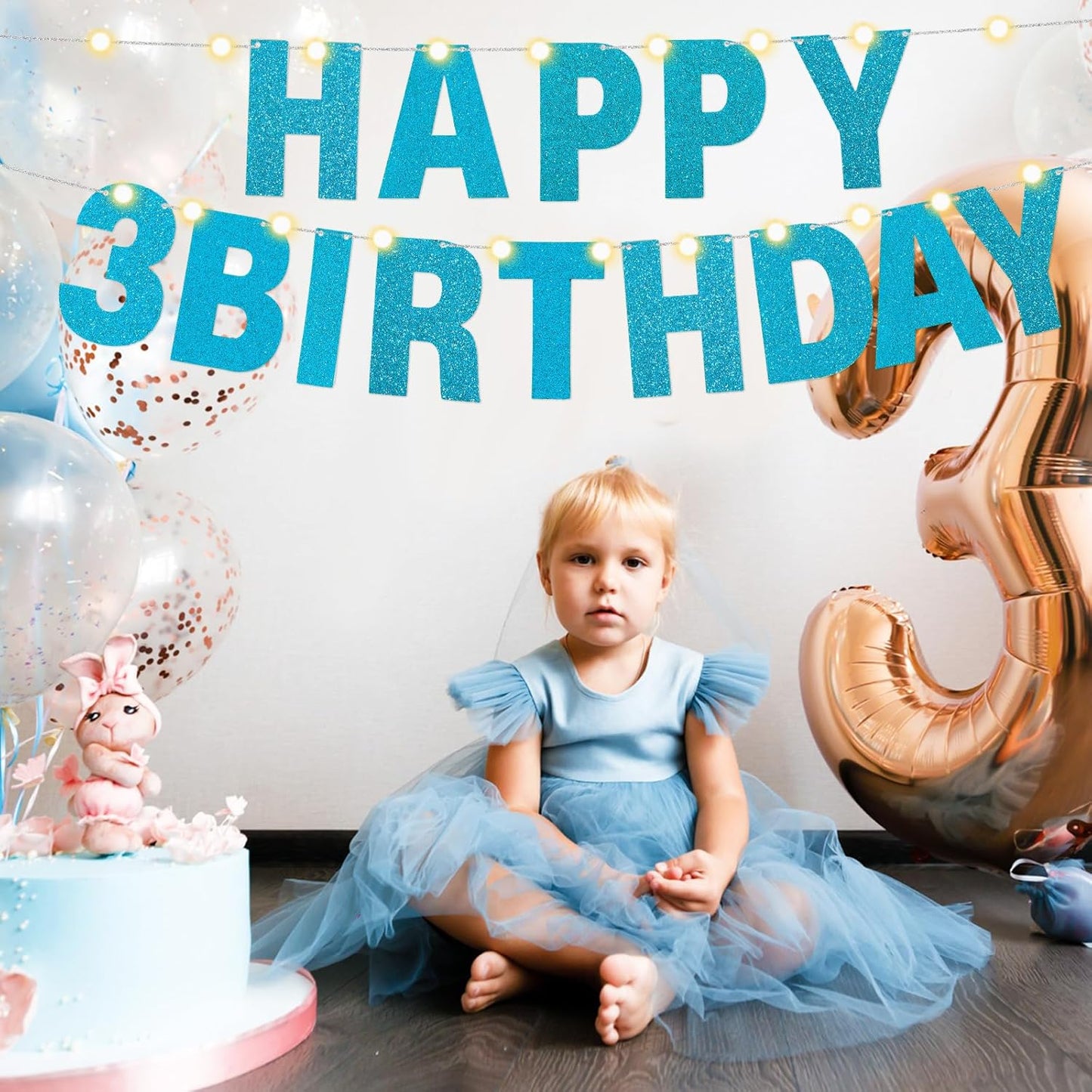 TaoBary 112 Pcs DIY Letter Kit Glitter Customizable Banner Letters Include 107 Letters and Numbers 3 Rope and 2 Needles for Birthday Halloween Christmas Wedding Valentine Party Decor(Baby Blue)