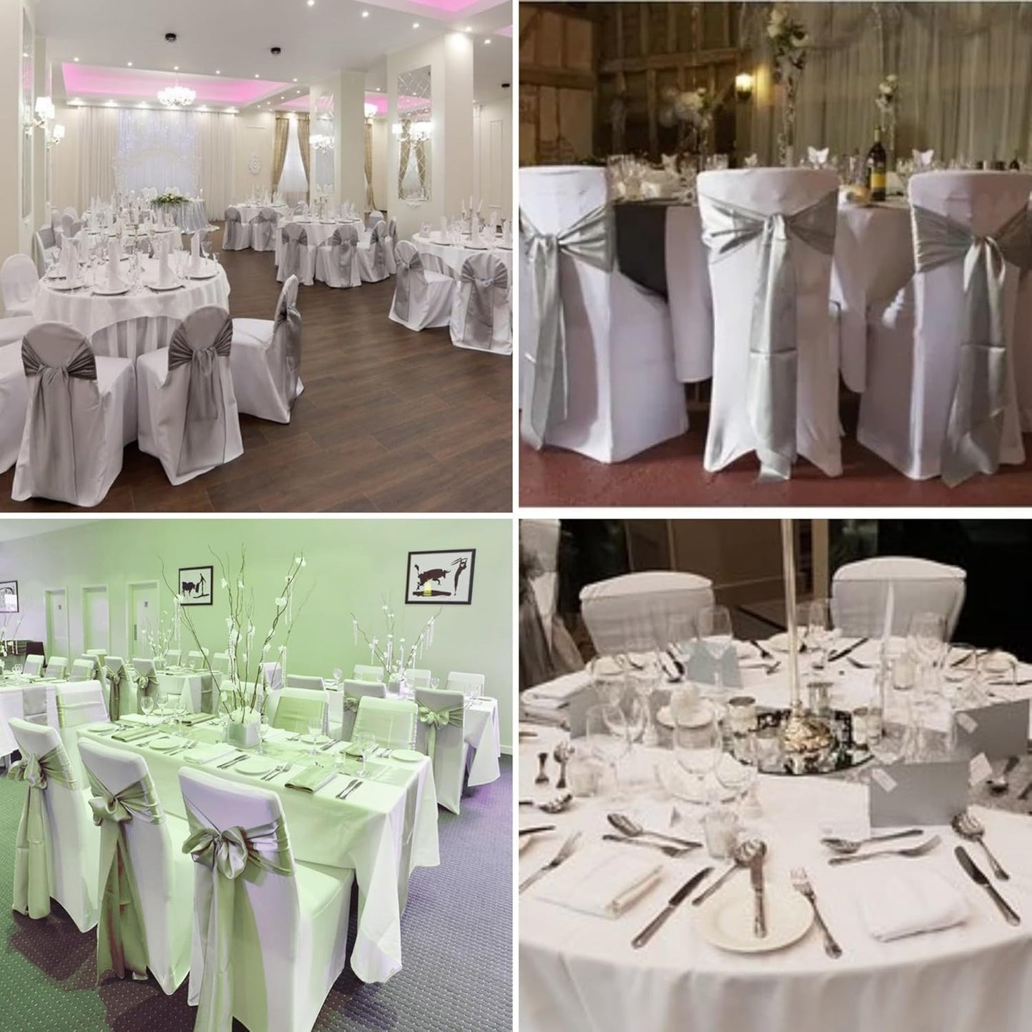 100 PCS Satin Chair Sashes Decorative Bow Chair Sashes Ties Ribbon Bows Chairs Cover Band for Wedding Birthday Party Ceremony Reception Banquet Events Hotel Home Kitchen Christmas(7x108inch,Silver)