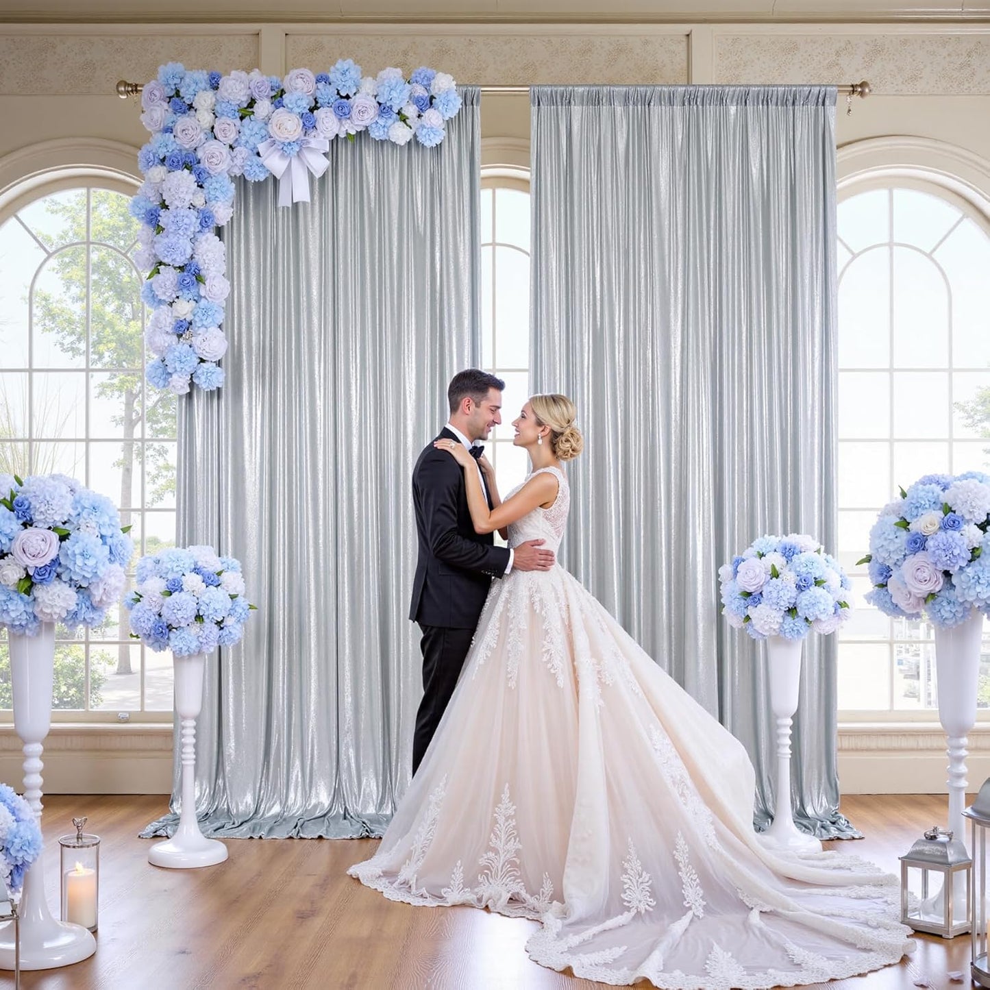 10x10FT Silver Sequin Backdrop - 2 Panels 5x10FT Wrinkle-Free Glitter Drapes for Weddings, Parties & Events