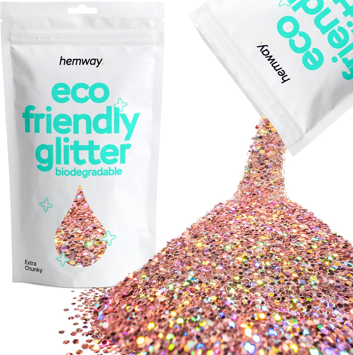 Hemway Eco Friendly Biodegradable Glitter 100g / 3.5oz Bio Cosmetic Safe Sparkle Vegan for Face, Eyeshadow, Body, Hair, Nail and Festival Makeup, Craft - 1/24" 0.04" 1mm - Rose Gold Holographic