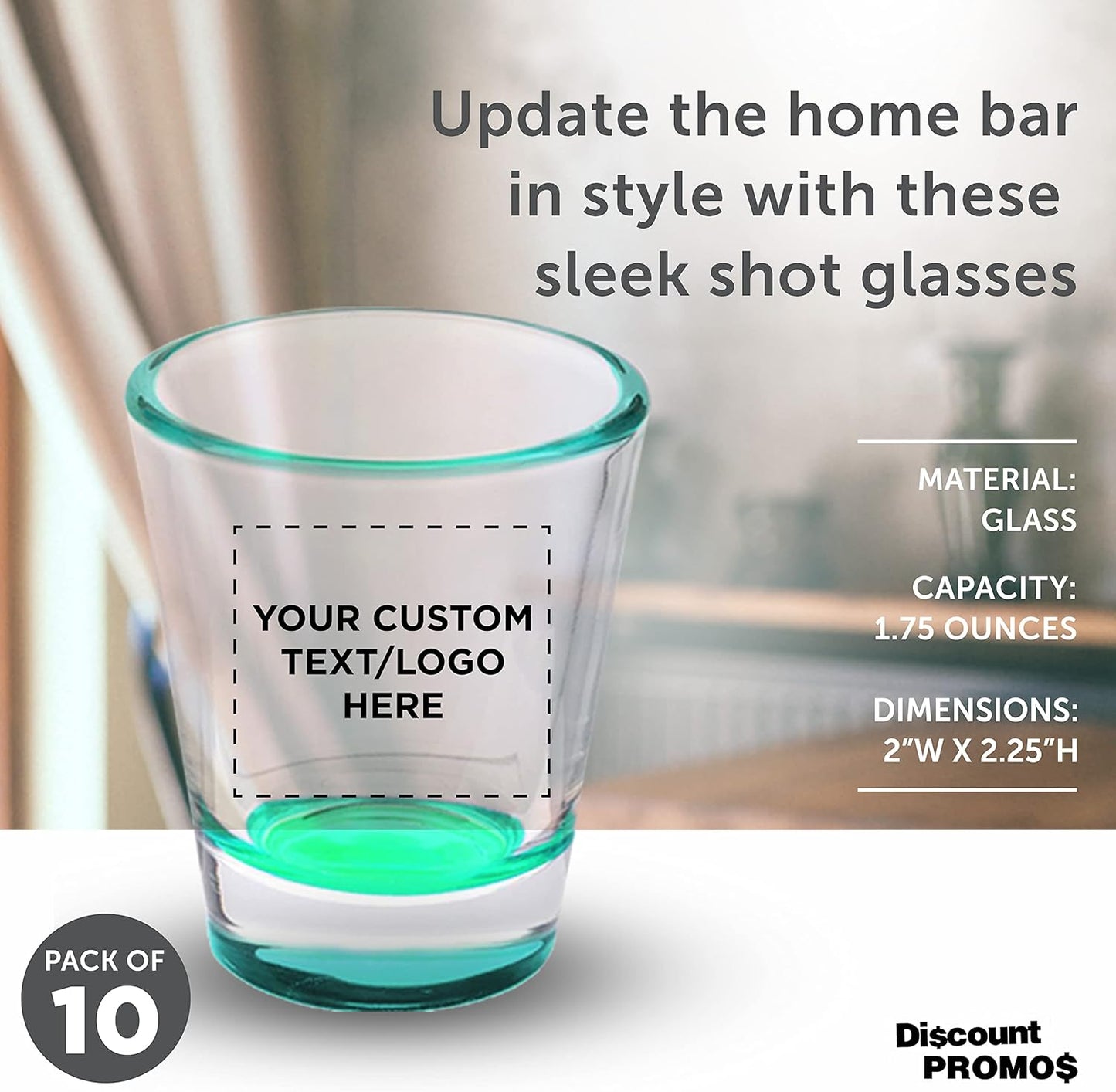 Custom Shot Glasses 1.75 oz. Set of 10, Personalized Bulk Pack - Great for Wedding Favors, Bachelorette Party Decorations, Party Fovors, Color Bottom - Green