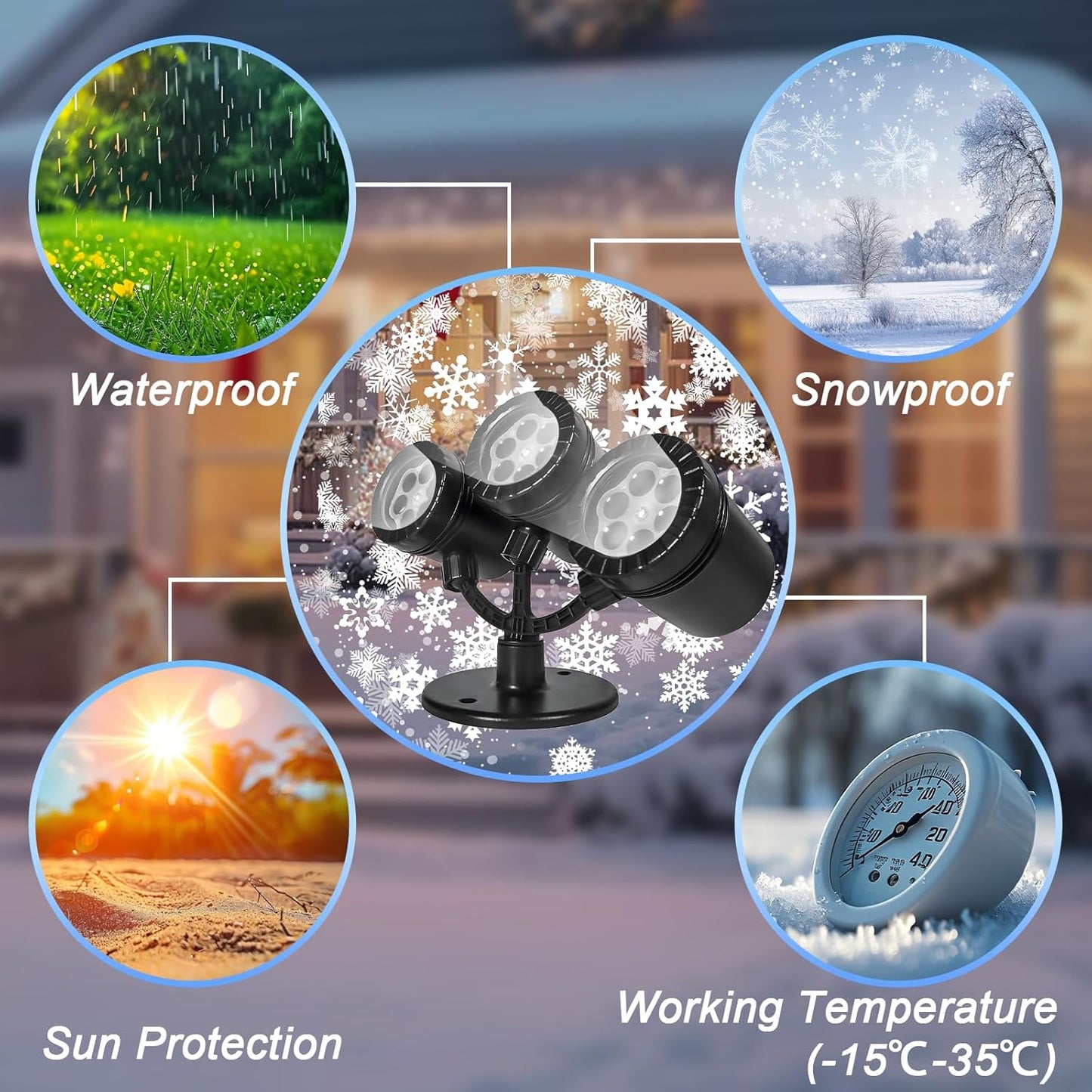 Christmas Snowflake Projector Lights Outdoor, Timing Mode Upgrade 3-Head Snowflake Projector, Waterproof Landscape Lighting Projection Lamp for Xmas Holiday Party Yard Garden Wedding