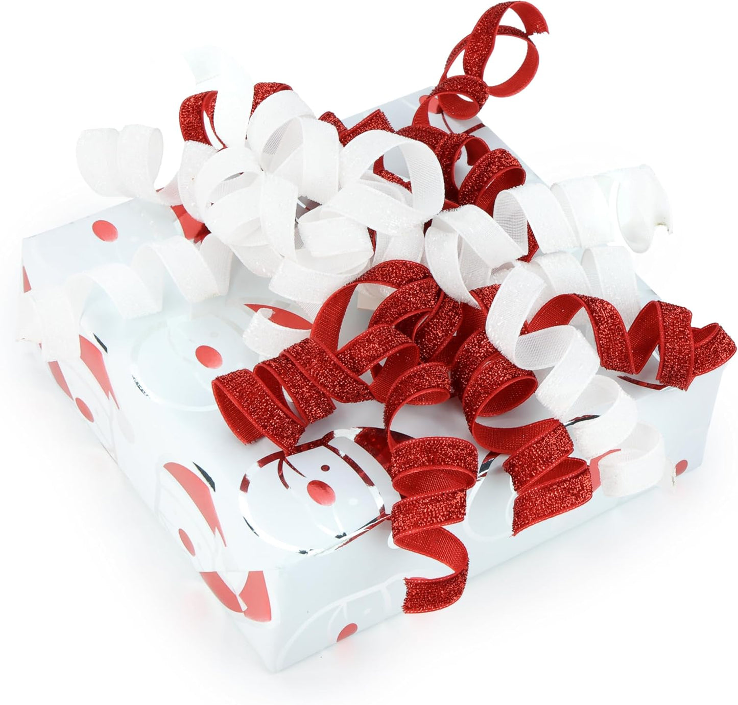 6" Metallic Glitter Red and White Self Adhesive Curly Ribbon Gift Wrap Bows for Christmas, Holiday, Birthday, Wedding, Presents, Party Favors Decorations 6-Count