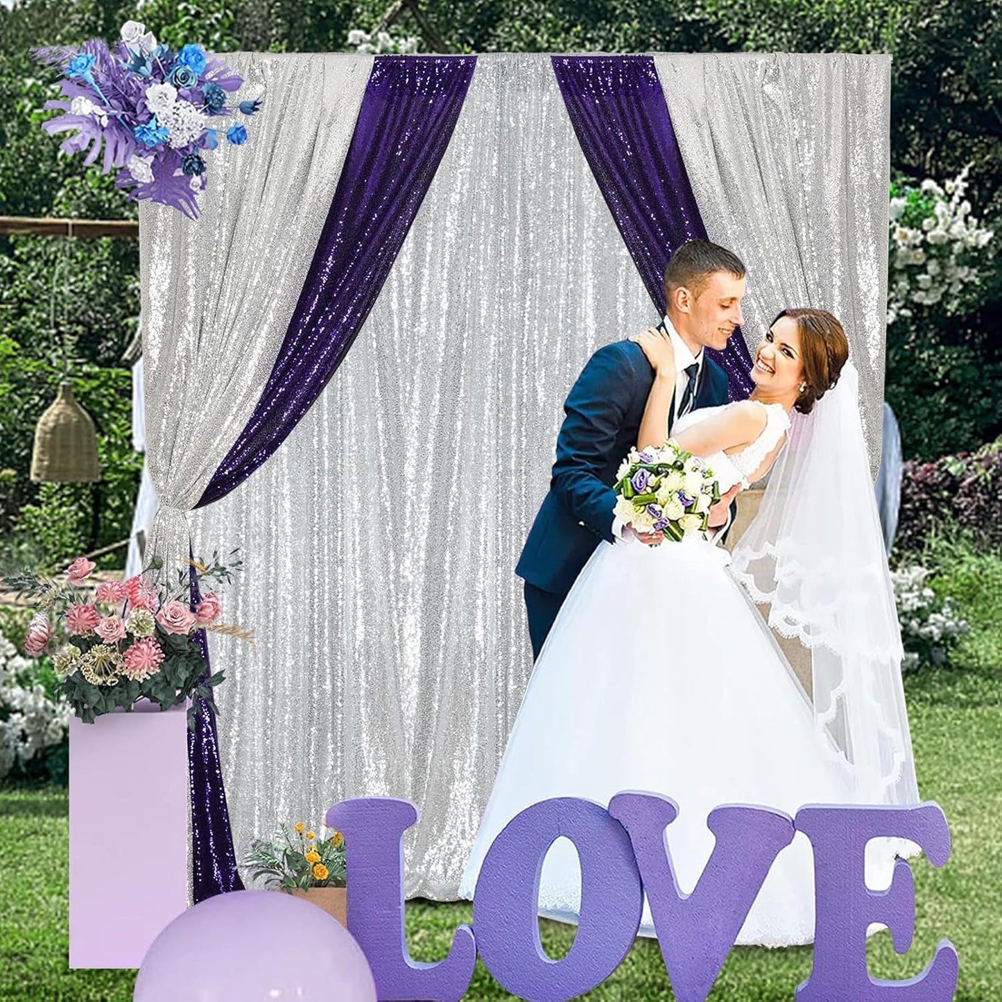 Poise3EHome 4x8ft Silver Sequin Backdrop, Upgrade Shimmer Backdrop for Wedding Christmas Decor, Party Photo Booths, and Event Decorations