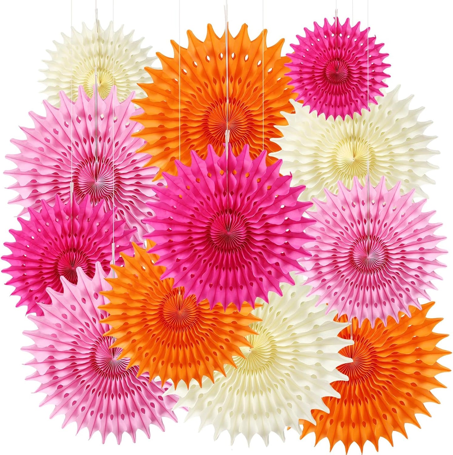 BestoFun 12PCS Paper Fans Hot Pink and Orange Party Decorations Tissue Paper Flowers Decorations for Girl Groovy Birthday Baby Shower Wedding Bachelorette Room Wall Hanging Décor