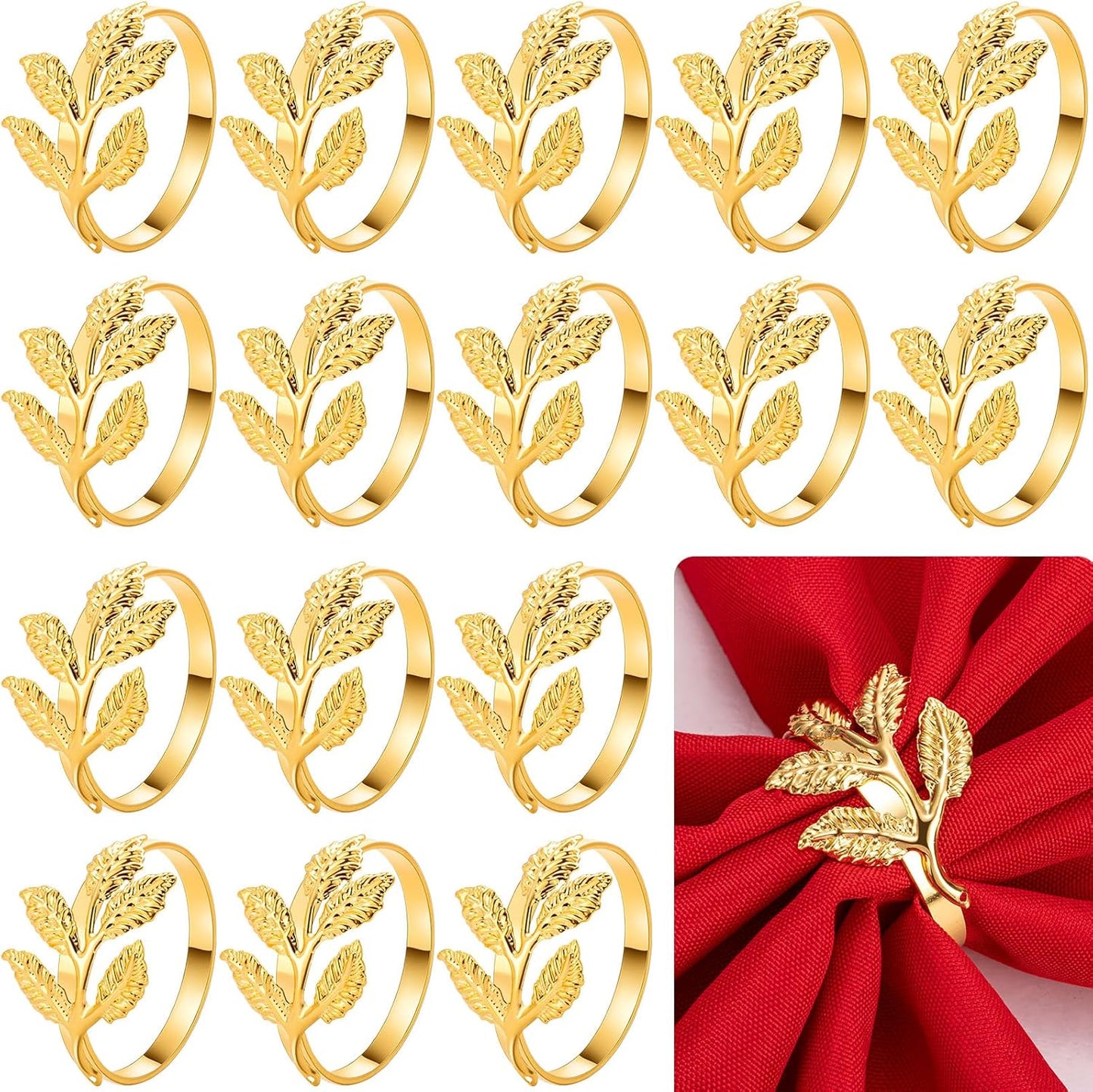 Bokon 50 Pcs Gold Napkin Rings Metal Leaf Napkin Holders Delicate Rings Bulk for Wedding Birthday Party Banquet Decoration(Small Leaves)