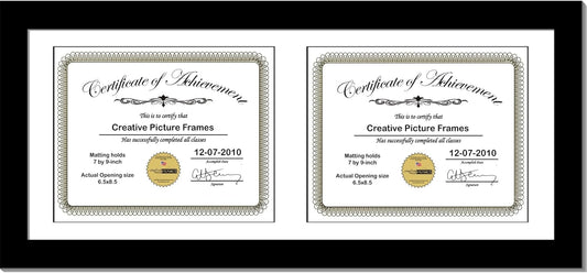 Creative Picture Frames 10X20Bk-W Black Horizontal Double Diploma Frame With 2 Opening White Matting | Holds 2-7X9-Inch Documents With Installed Wall Hanger