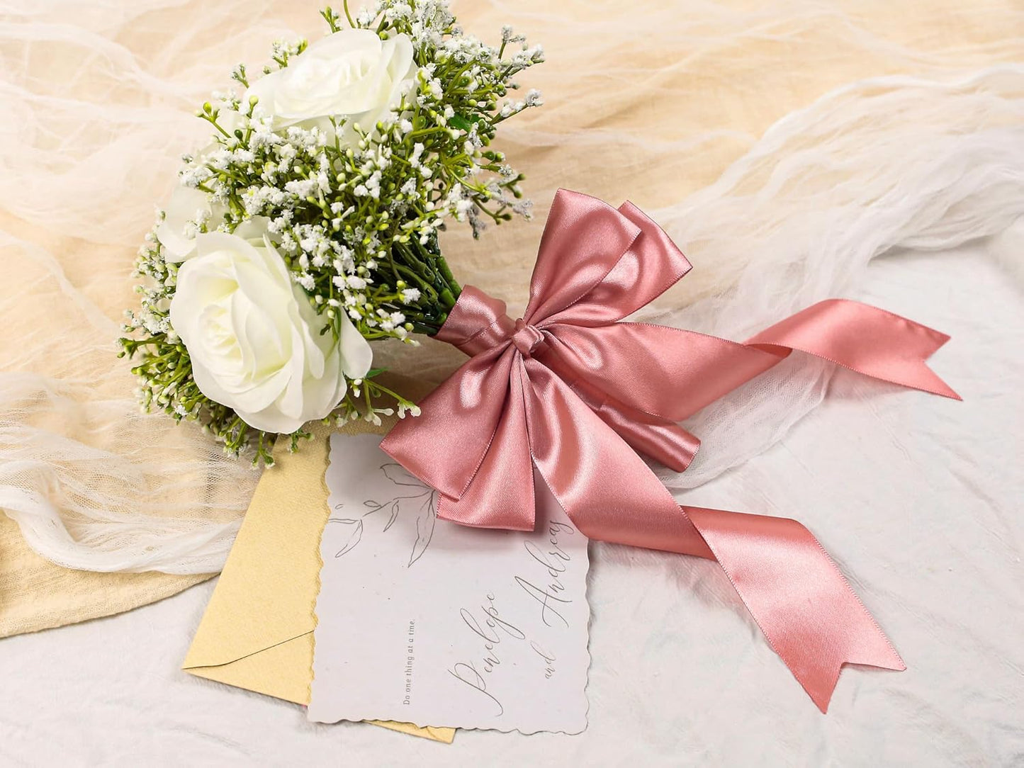 Rose Gold Satin Ribbon 1-1/2 inch X Continuous 25 Yards, Single Face Polyester Ribbon Perfect for Gift Wrapping, Flower Bouquet, Wedding Decor, Crafts, Bow Making, Sewing and More