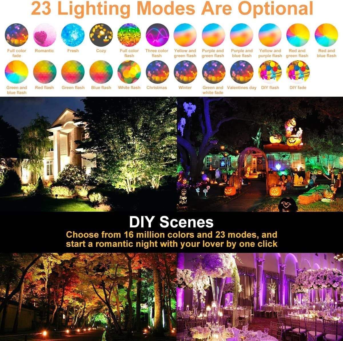 LED Flood Light Outdoor 500W Equivalent 5000LM,Bluetooth RGBW Colored Floodlight Landscape Lighting with APP Control,DIY Scenes,Timing, IP66 Waterproof,2700K,Color Changing Uplight with Ground Stakes