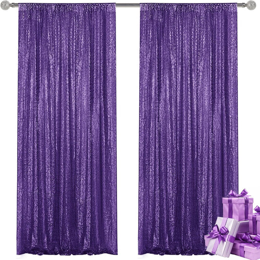 Purple Sequin Backdrop Curtain 2 Pieces 2FTx8FT Glitter Photography Backdrop for Party Wedding Birthday Christmas Decorations