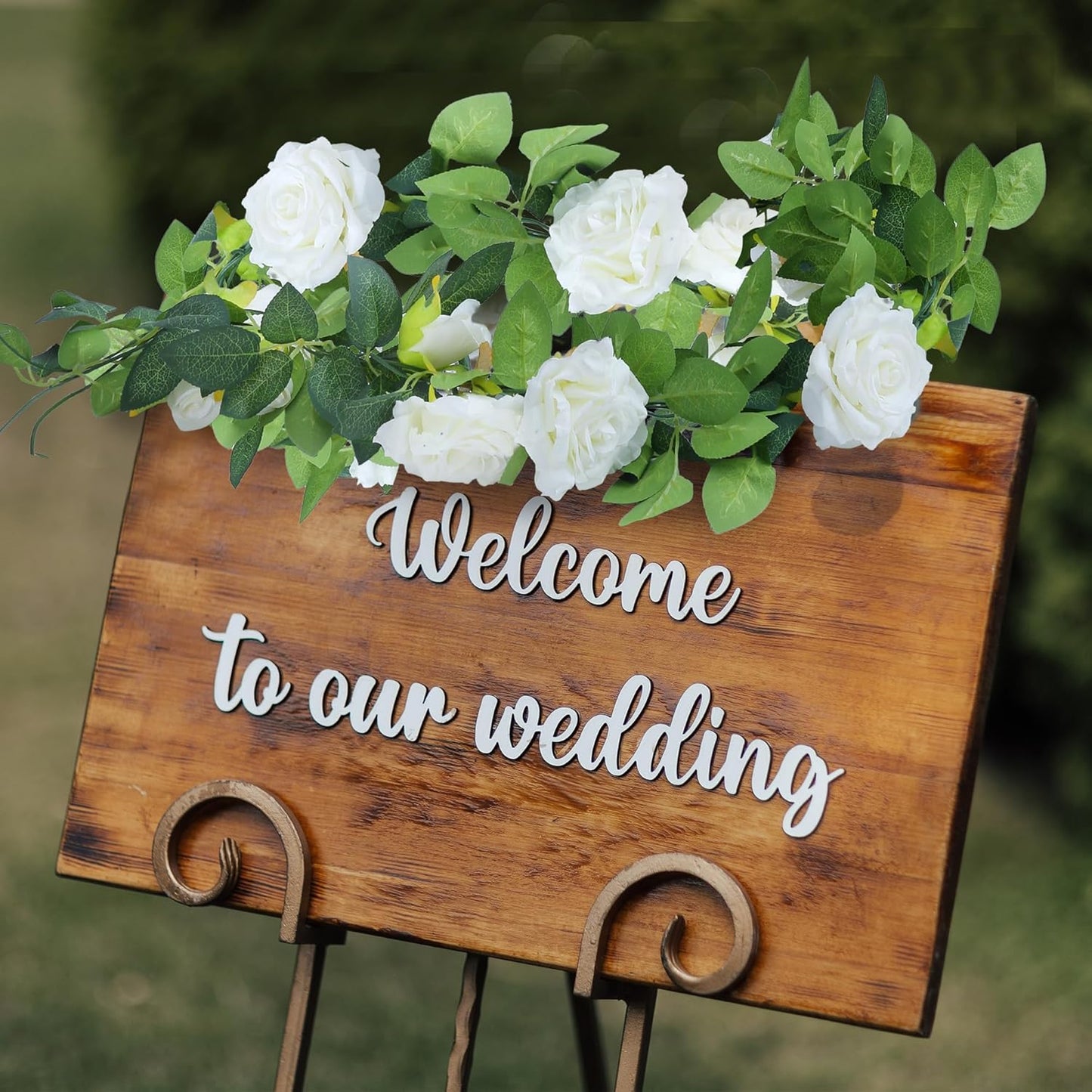 Sggvecsy 6Pcs 46.5Ft Artificial Rose Vine Fake Flower Garland Floral Garland Faux Silk Hanging Vine Rose Ivy Vines for Wedding Arch Party Wall Garden Ceremony Background Outdoor Decor (White)