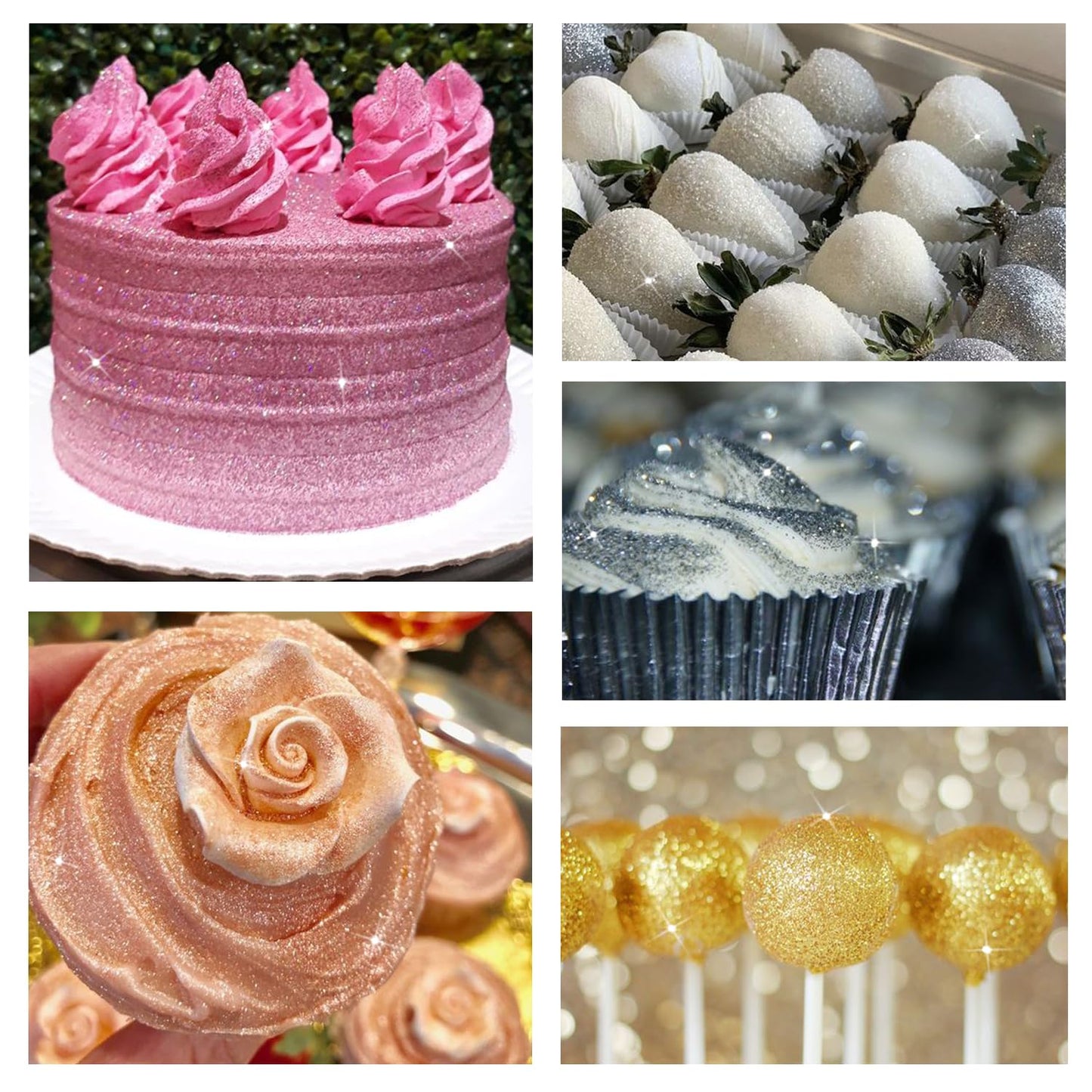 Edible Glitter for Cake Decorating, 4 Colors Luster Dust Edible, Edible Glitter for Cocktails, Baking, Drinks, Cupcakes, Chocolate, Strawberries, and Waffles 5g/bottle(Gold, Rose Gold, Purple, Red)