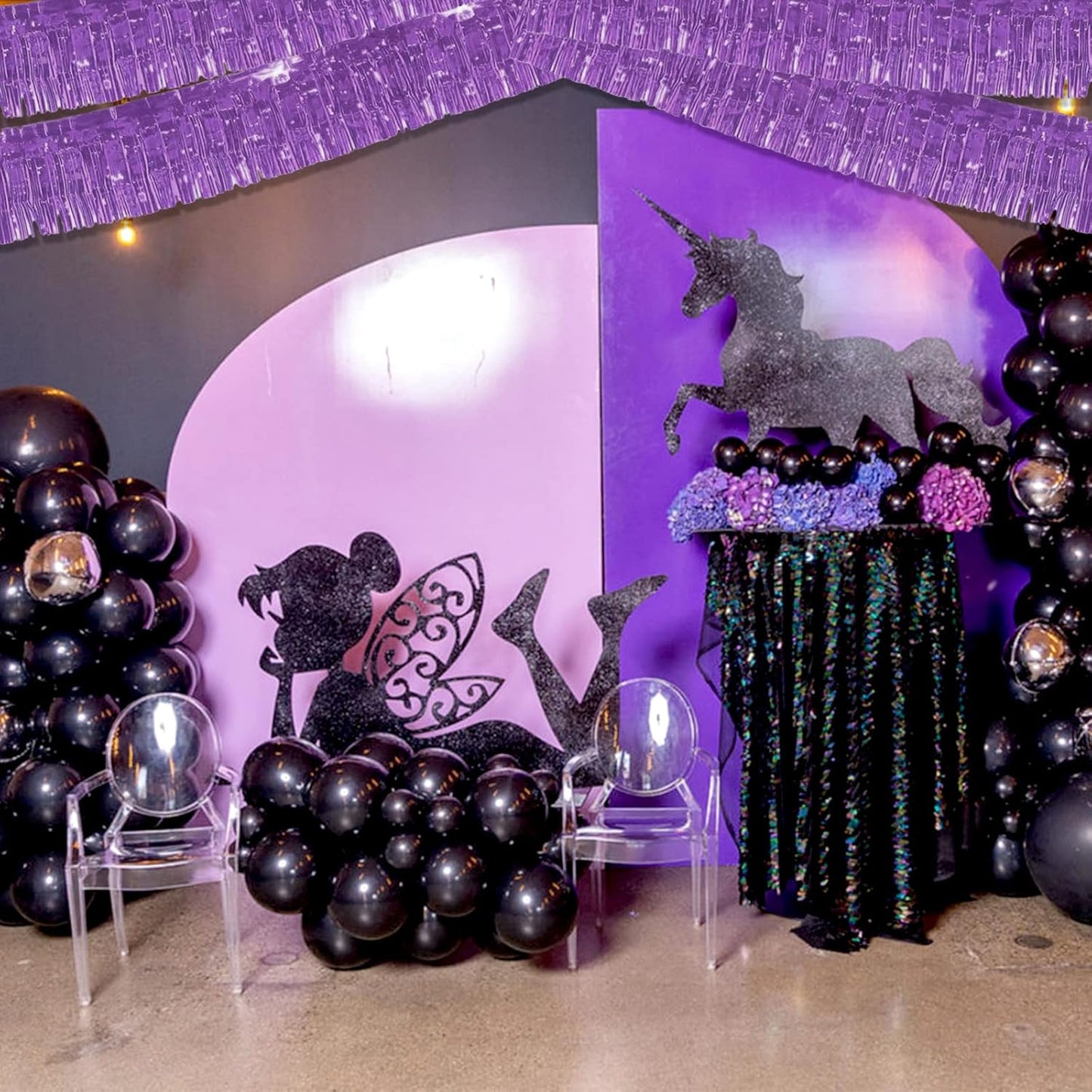 6 Pack 10 Feet Foil Fringe Garland Metallic Tinsel Streamers Banner Wall Hanging Backdrop Banner for Parade Floats, Thanksgiving, Christmas, Birthday, Halloween Party Decorations(Light Purple)